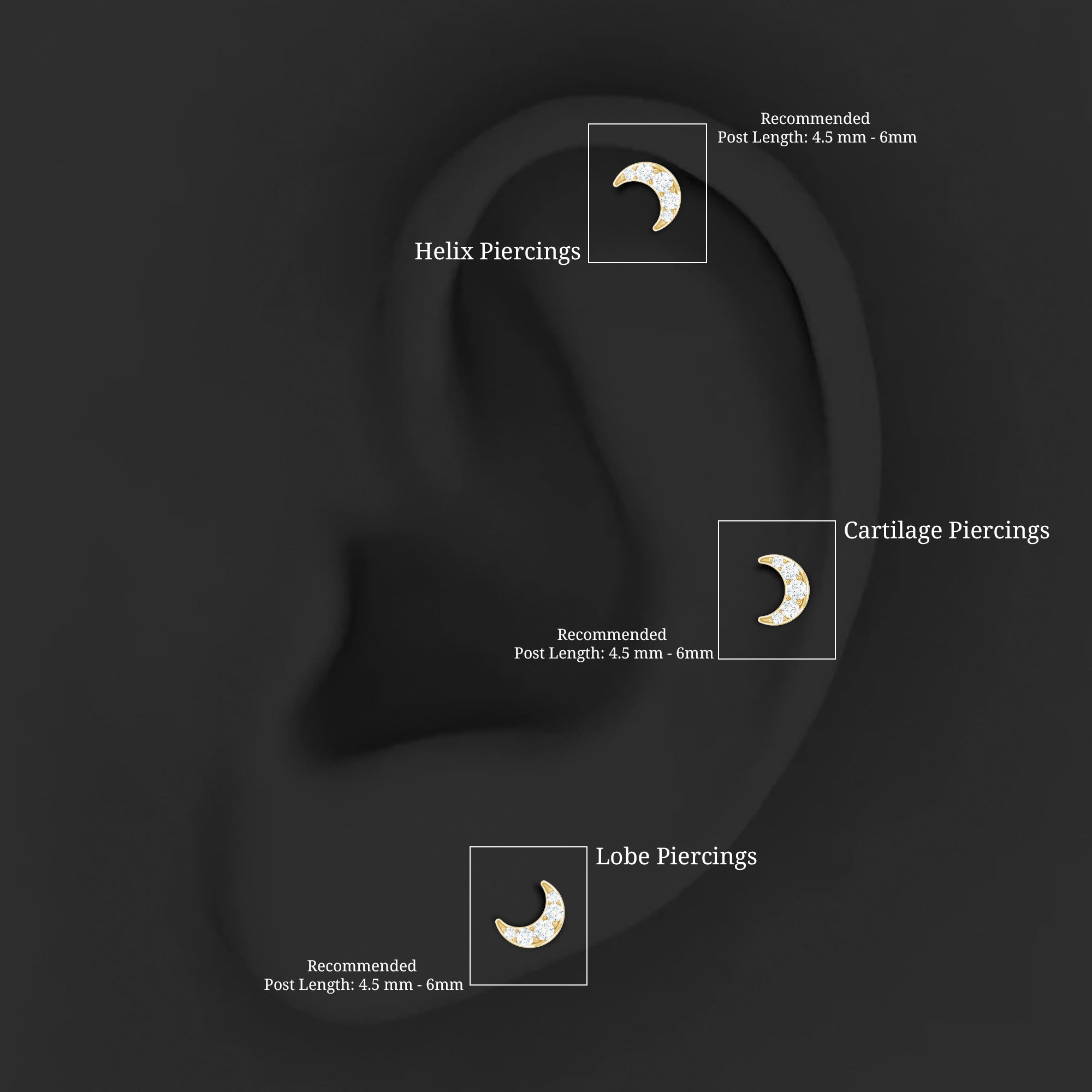 Moissanite Crescent Moon Helix Earring for Women D-VS1 - Rosec Jewels