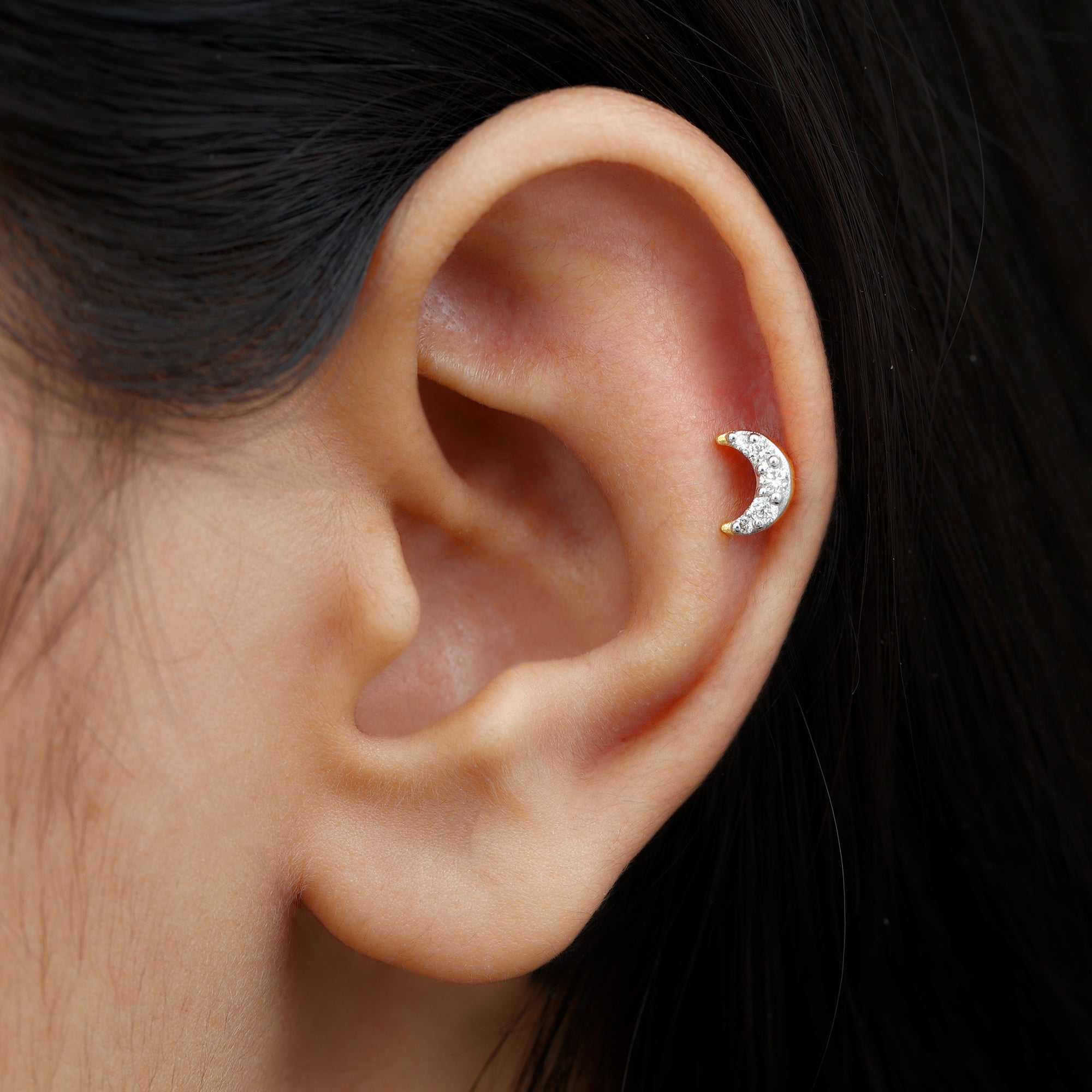 Moissanite Crescent Moon Helix Earring for Women D-VS1 - Rosec Jewels