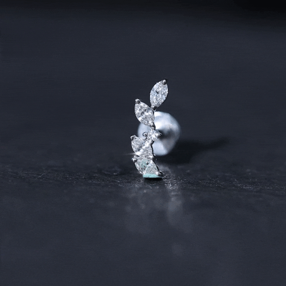 Marquise Shape Diamond Leaf Crawler Helix Earring Natural - ( HI-SI ) - Rosec Jewels