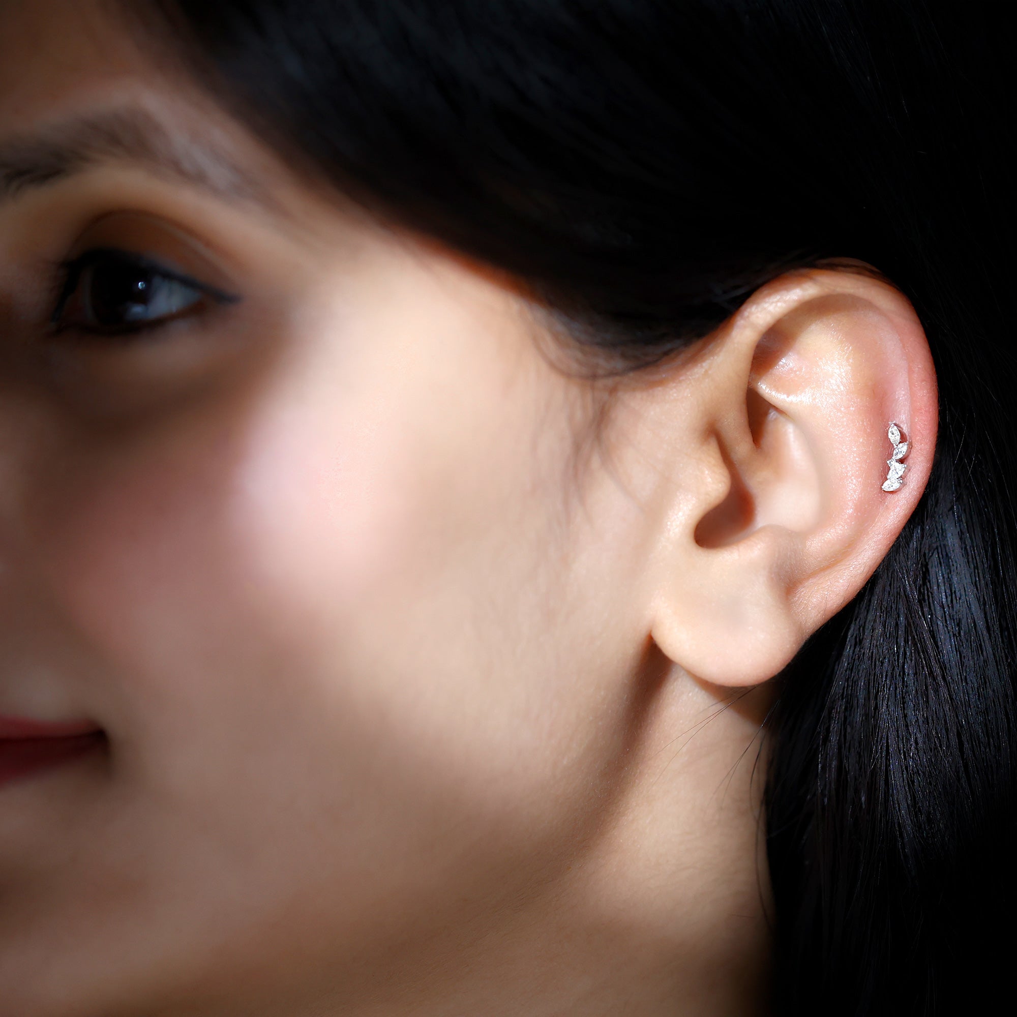 Marquise Shape Diamond Leaf Crawler Helix Earring Natural - ( HI-SI ) - Rosec Jewels