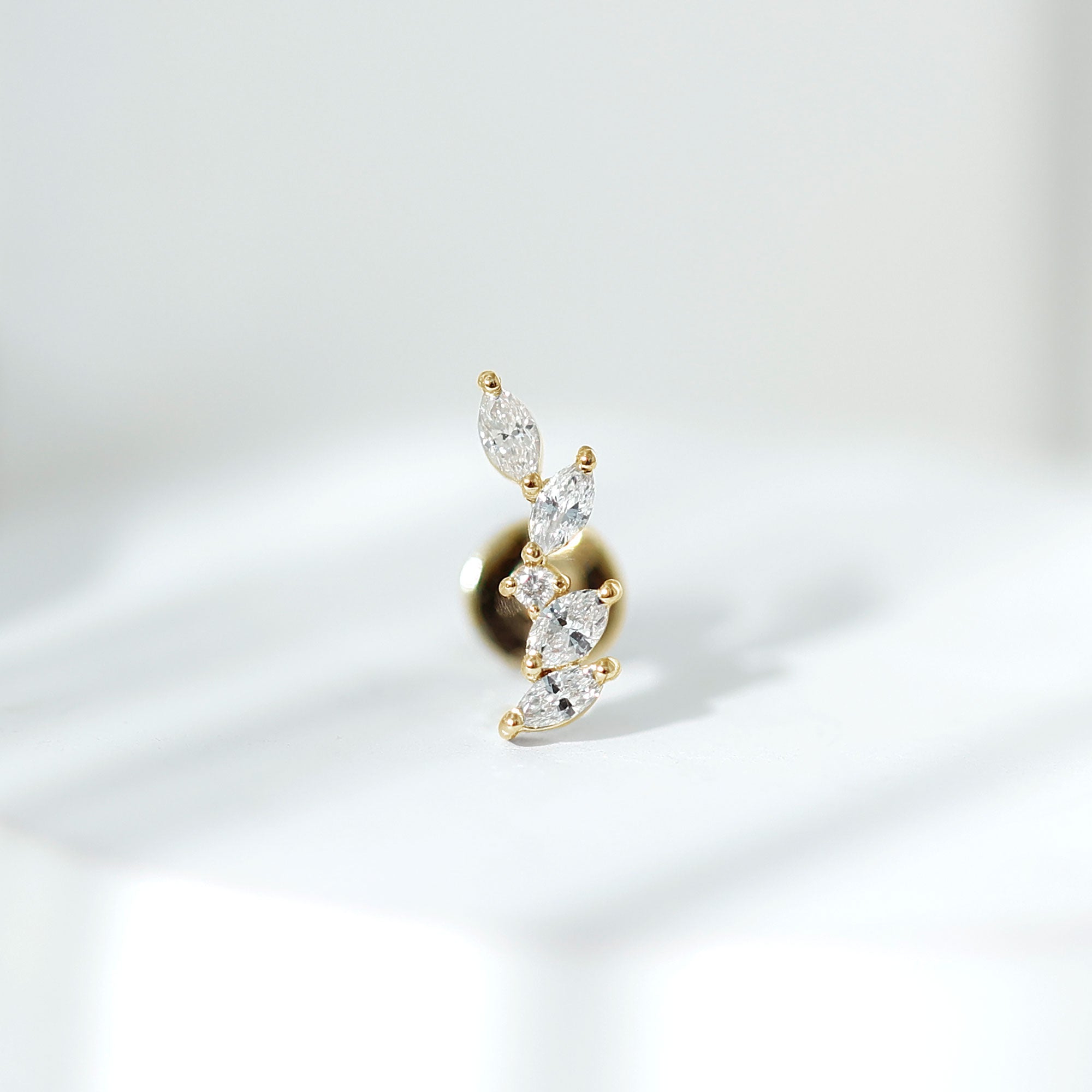 Marquise Shape Diamond Leaf Crawler Helix Earring Natural - ( HI-SI ) - Rosec Jewels