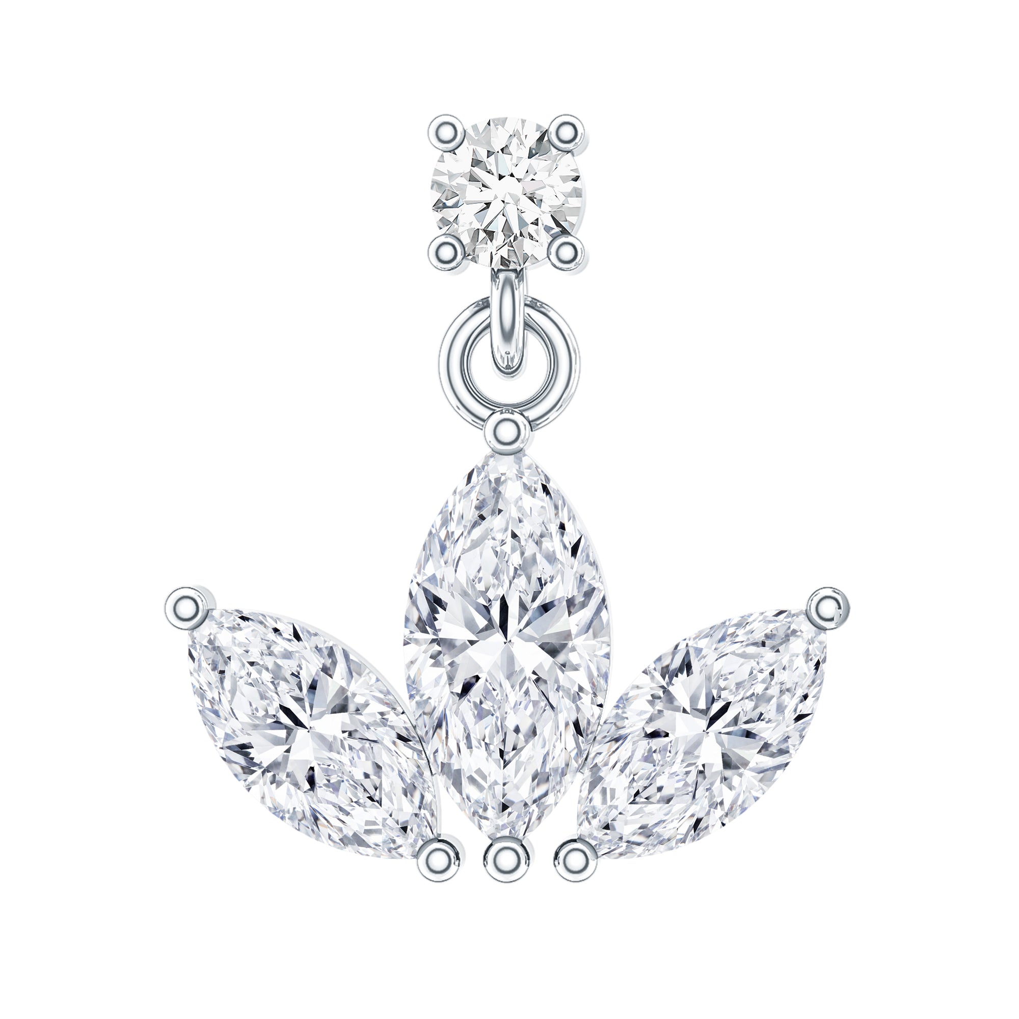 Marquise Cut Moissanite Lotus Flower Drop Helix Earring D-VS1 - Rosec Jewels