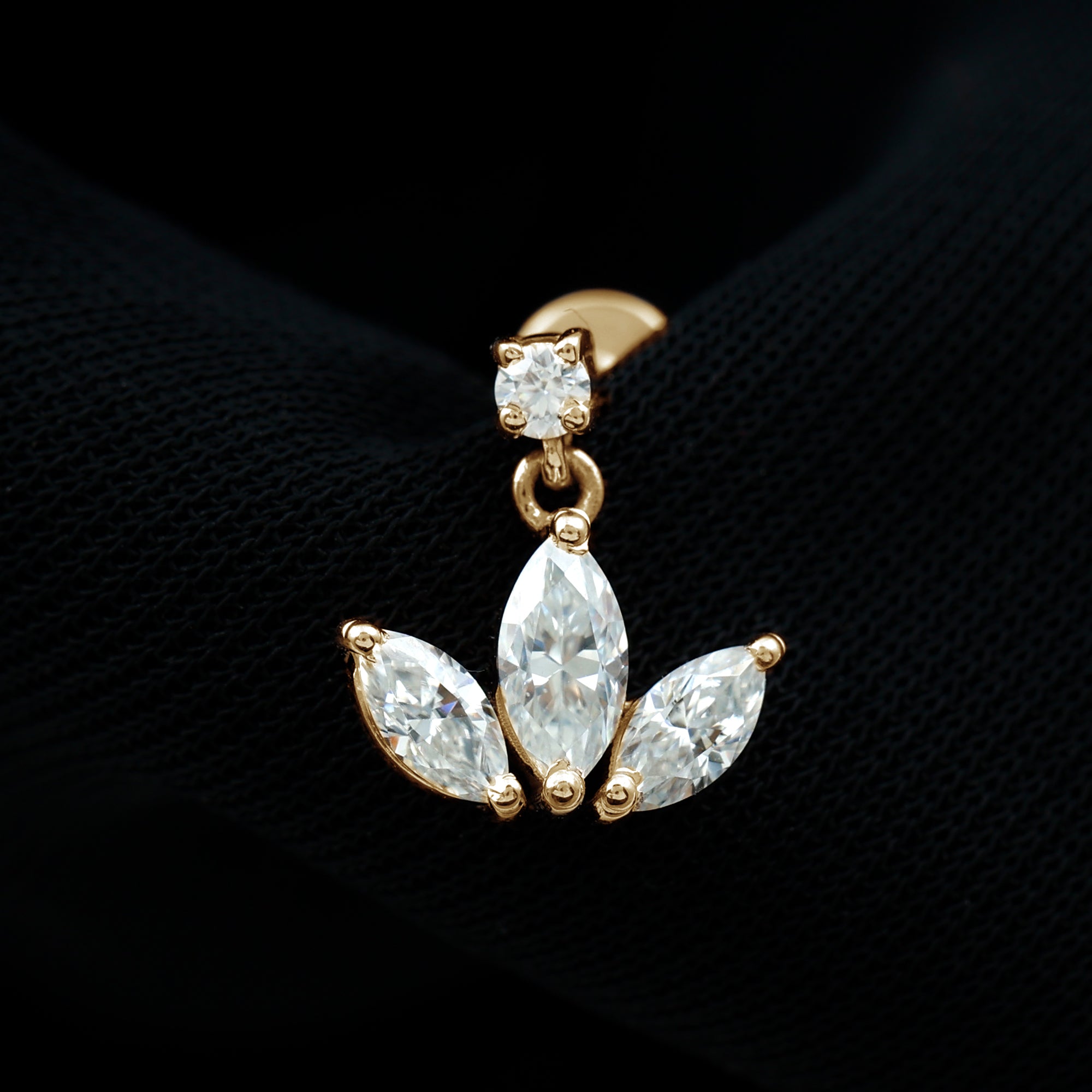 Marquise Cut Moissanite Lotus Flower Drop Helix Earring D-VS1 - Rosec Jewels