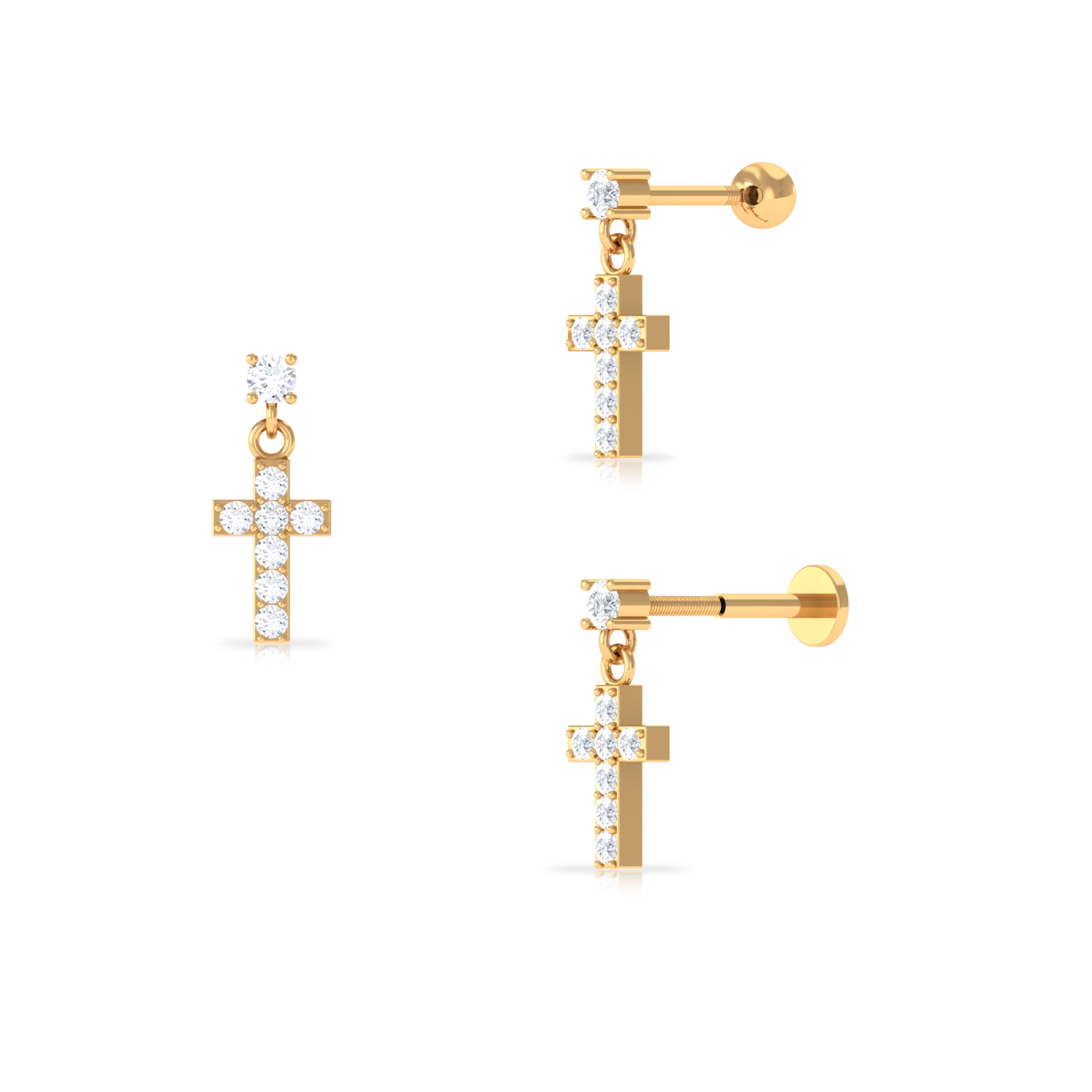 Moissanite Cross Dangly Earring for Helix Piercing D-VS1 - Rosec Jewels