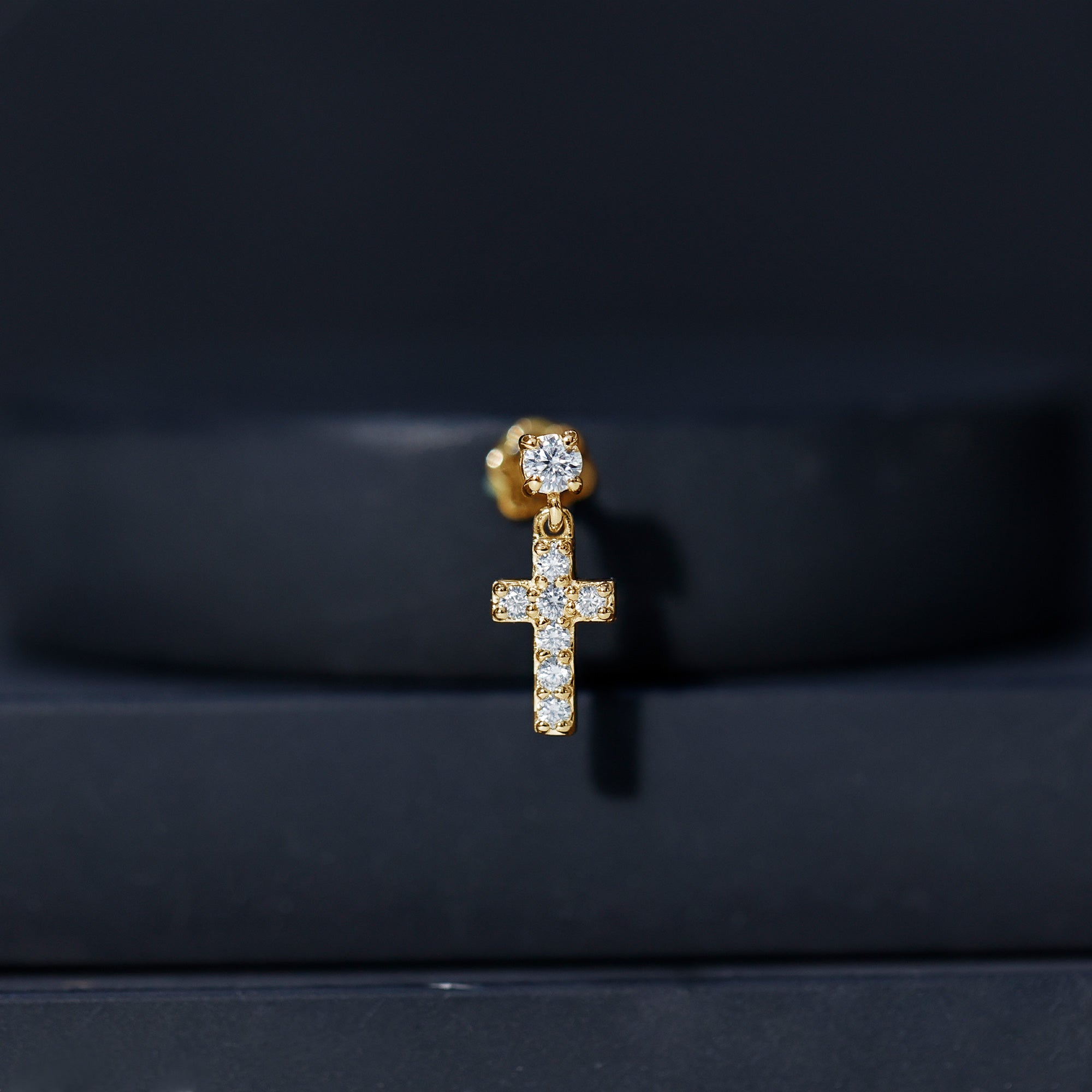 Moissanite Cross Dangly Earring for Helix Piercing D-VS1 - Rosec Jewels