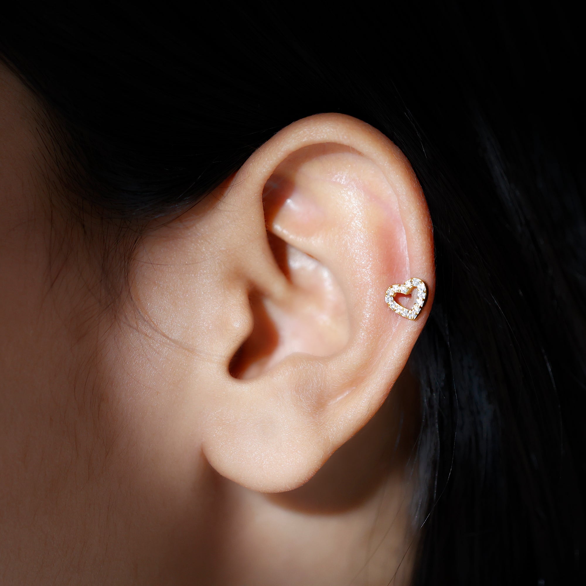 Certified Moissanite Open Heart Earring for Helix Piercing D-VS1 - Rosec Jewels