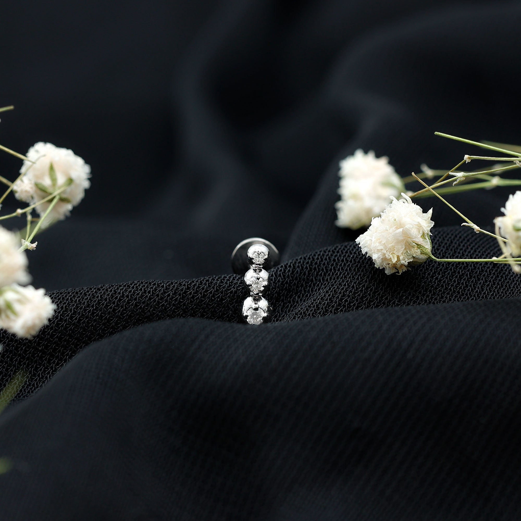 Natural Round Diamond Three Stone Tragus Earring Natural - ( HI-SI ) - Rosec Jewels