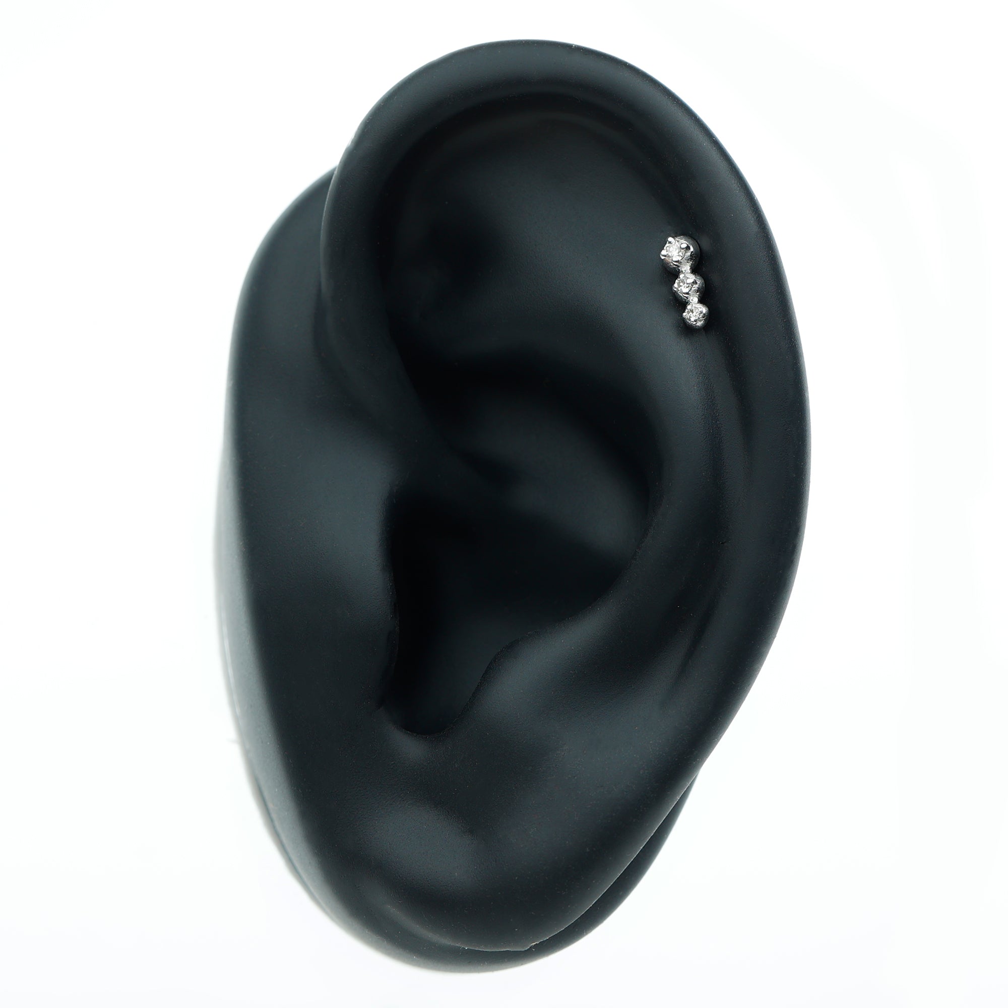 Natural Round Diamond Three Stone Tragus Earring Natural - ( HI-SI ) - Rosec Jewels