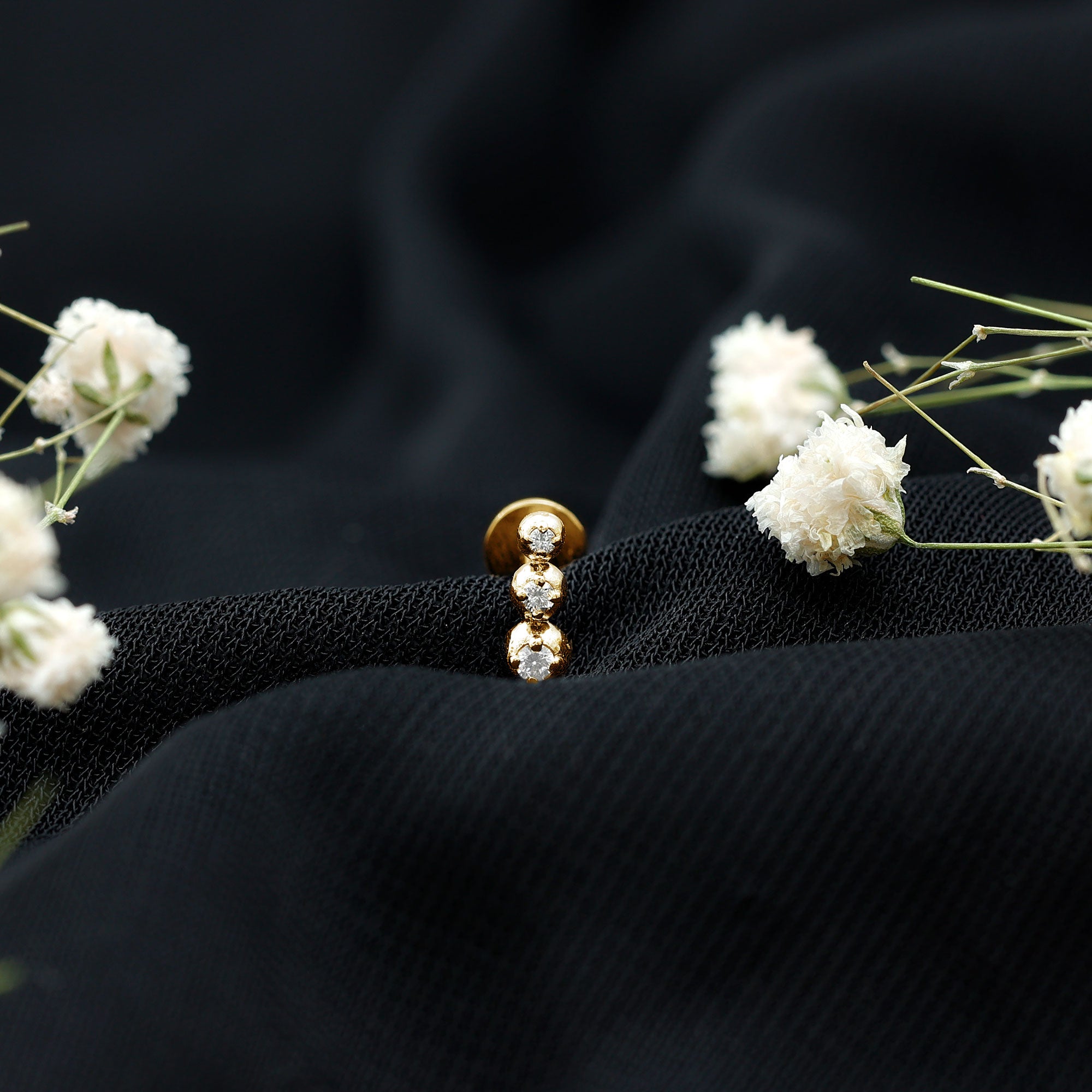 Natural Round Diamond Three Stone Tragus Earring Natural - ( HI-SI ) - Rosec Jewels