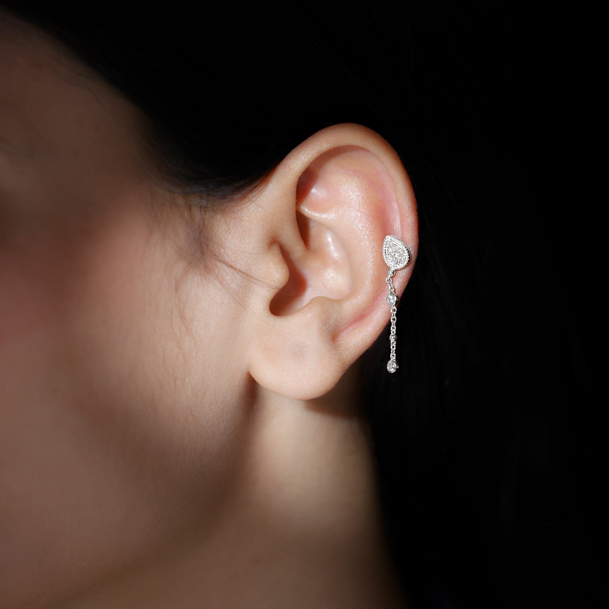 Natural Diamond Chain Dangle Earring for Cartilage Piercing Natural - ( HI-SI ) - Rosec Jewels