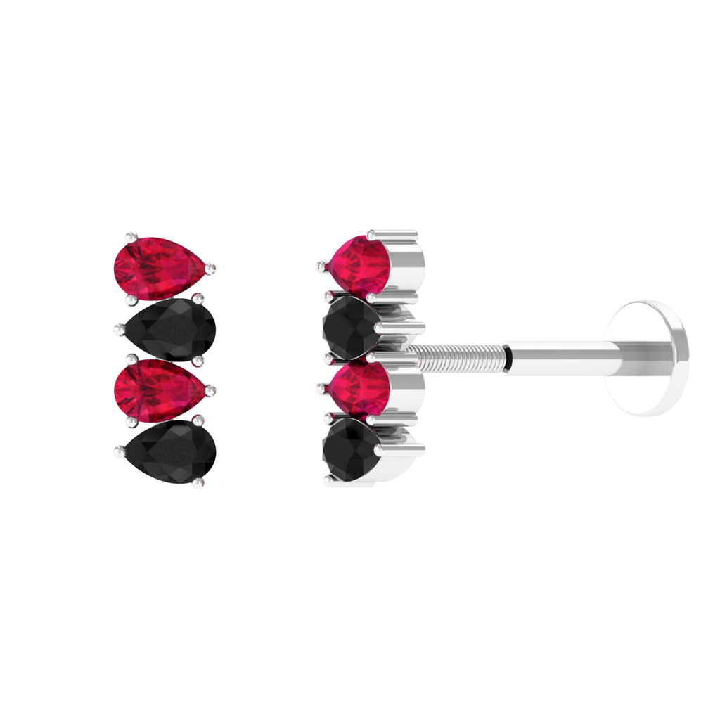 Pear Cut Ruby and Black Onyx Bar Earring for Helix Piercing Black Onyx - ( AAA ) - Quality - Rosec Jewels