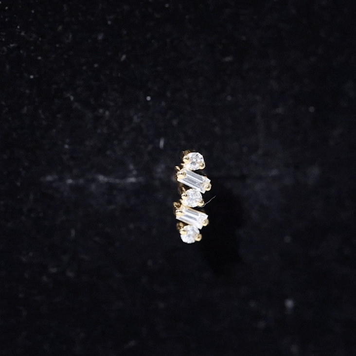 Baguette and Round Moissanite Ear Crawler Earring D-VS1 - Rosec Jewels
