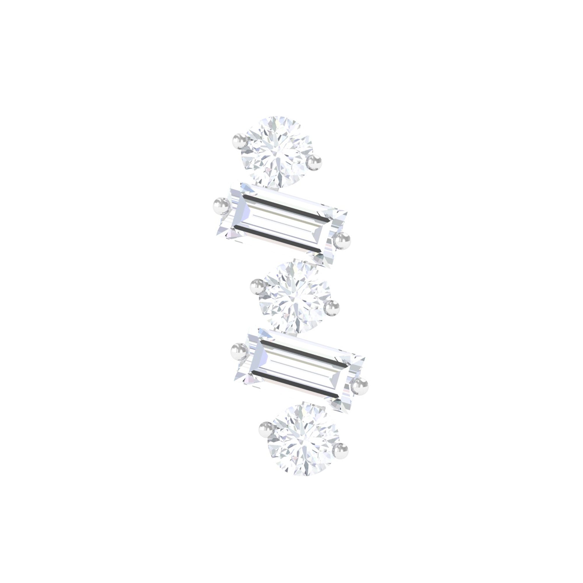 Baguette and Round Moissanite Ear Crawler Earring D-VS1 - Rosec Jewels