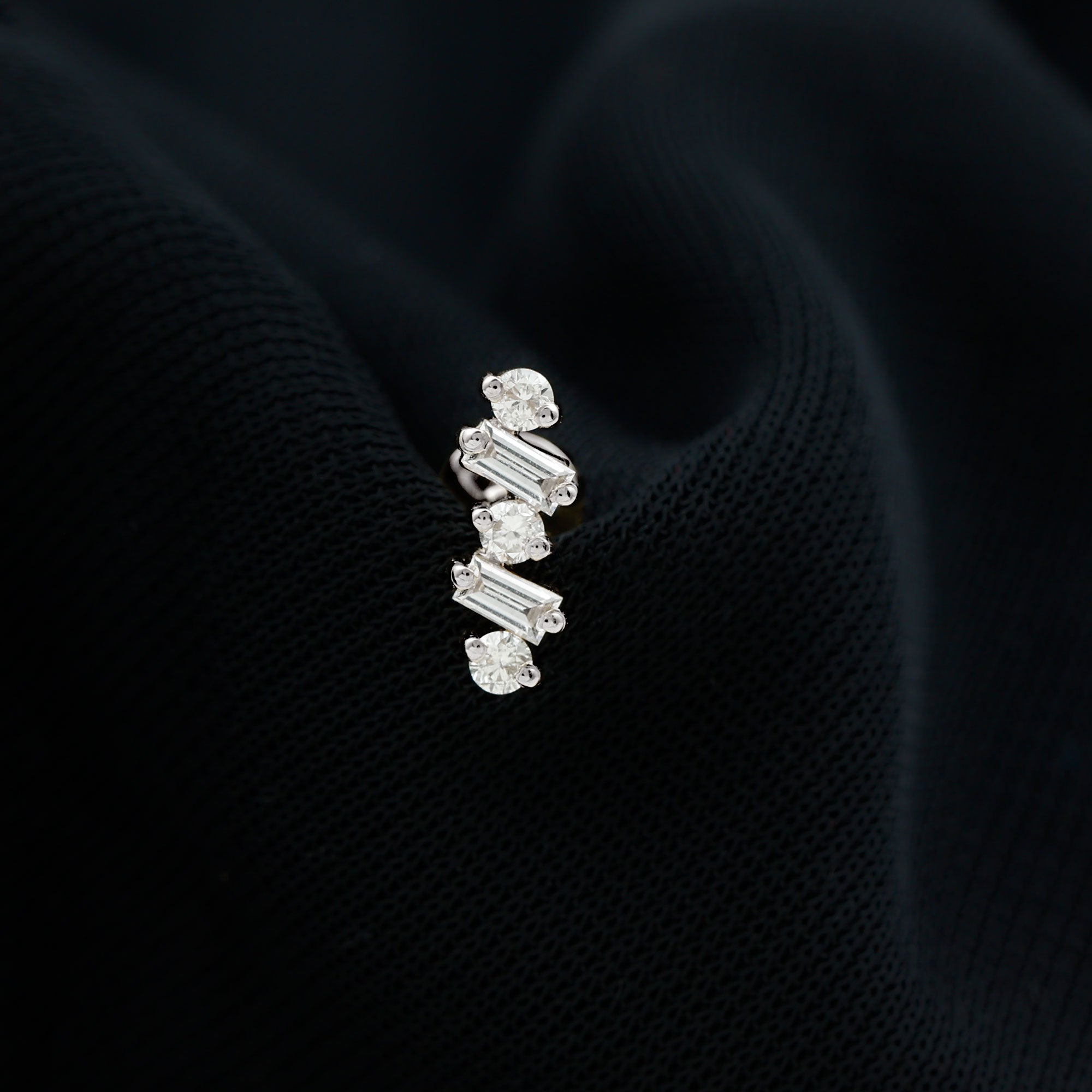 Baguette and Round Moissanite Ear Crawler Earring D-VS1 - Rosec Jewels