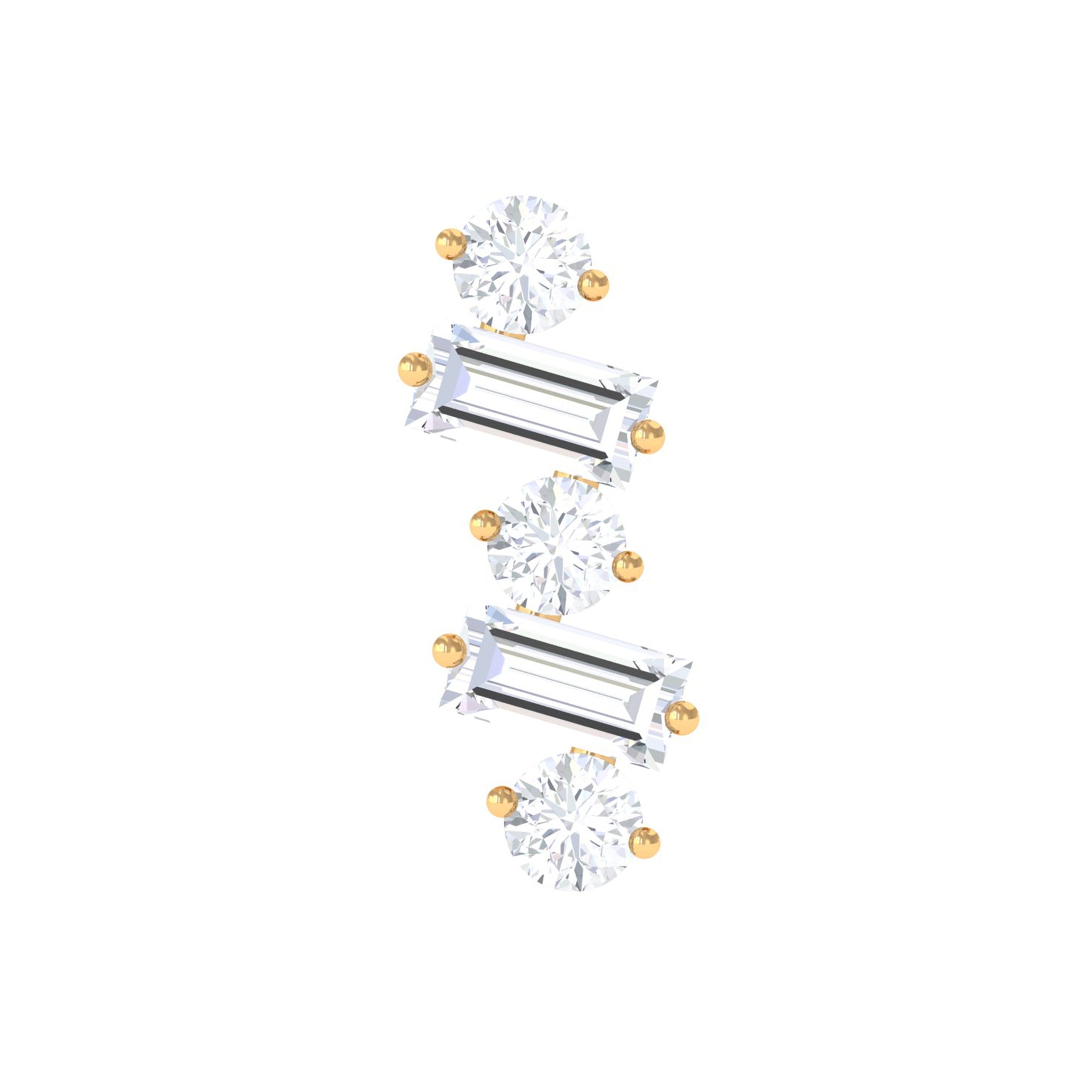Baguette and Round Moissanite Ear Crawler Earring D-VS1 - Rosec Jewels