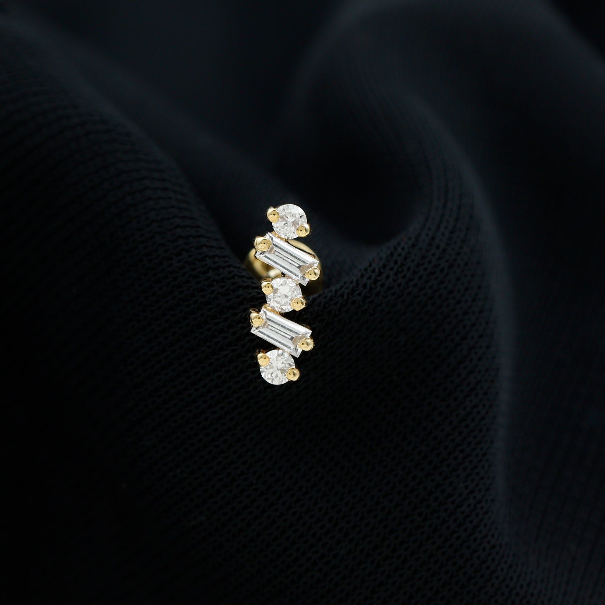 Baguette and Round Moissanite Ear Crawler Earring D-VS1 - Rosec Jewels