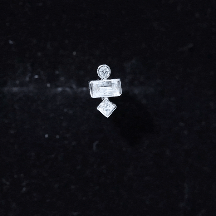 Certified Moissanite Three Stone Earring for Tragus Piercing D-VS1 - Rosec Jewels