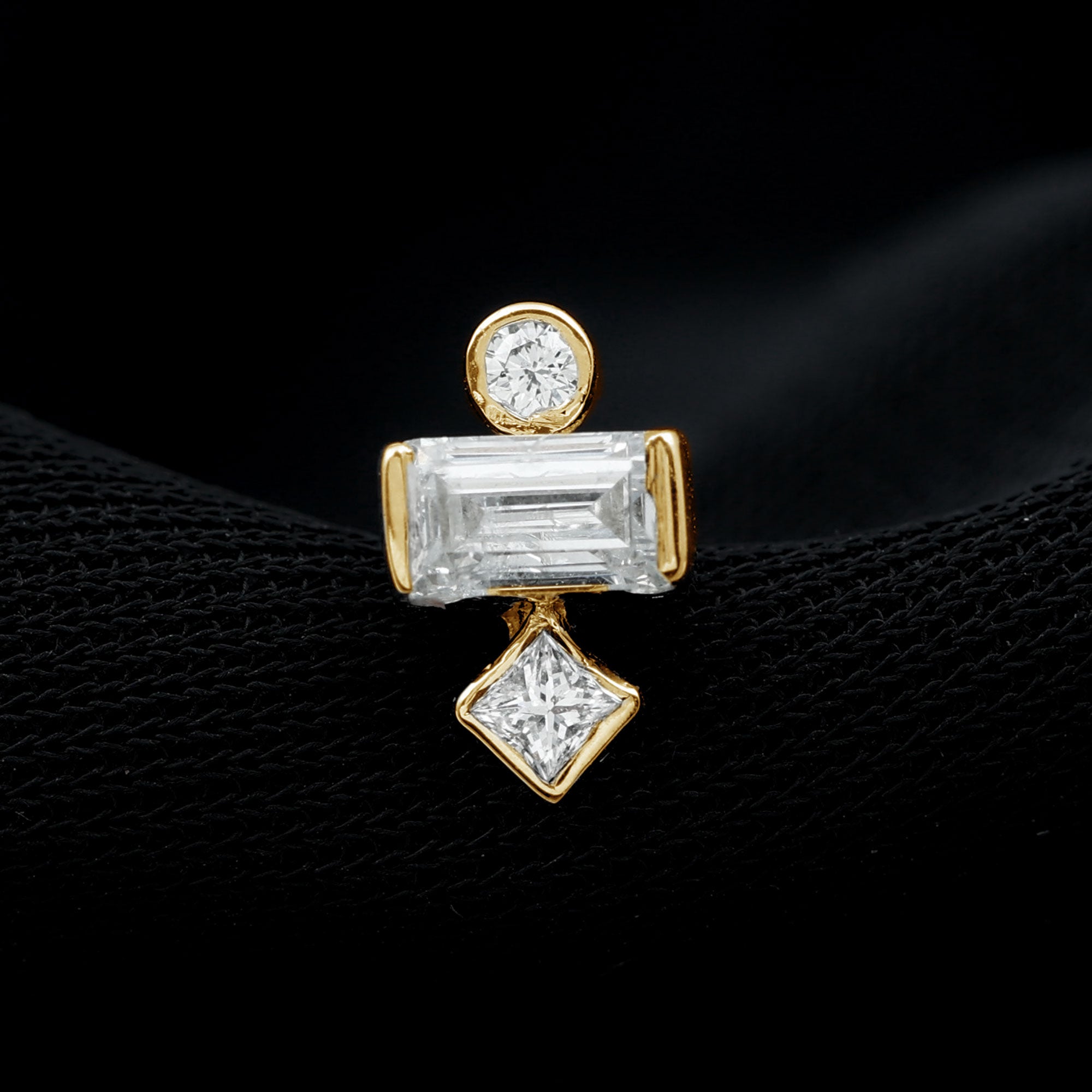 Certified Moissanite Three Stone Earring for Tragus Piercing D-VS1 - Rosec Jewels