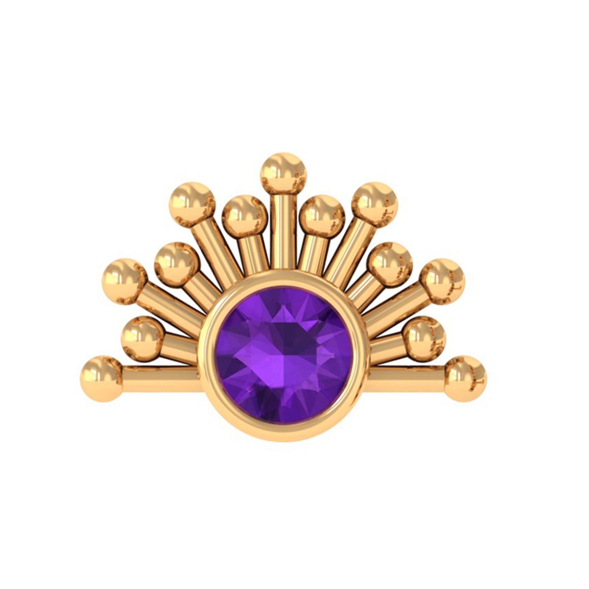 Bezel Set Round Amethyst Sunburst Helix Earring AAA - Rosec Jewels