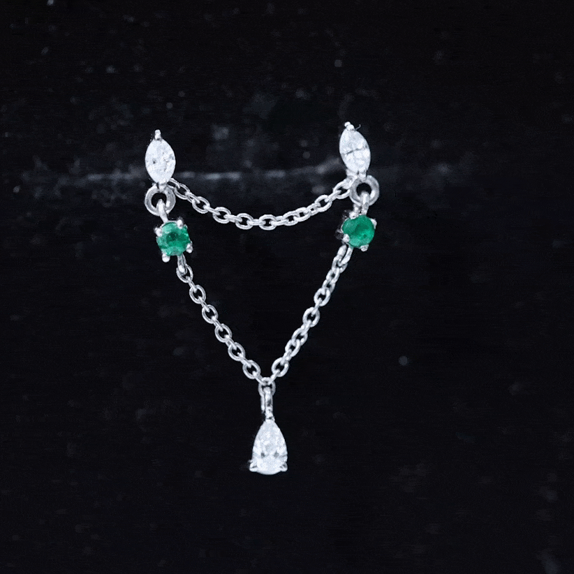 Moissanite Double Piercing Earring with Created Emerald AAAA - Rosec Jewels