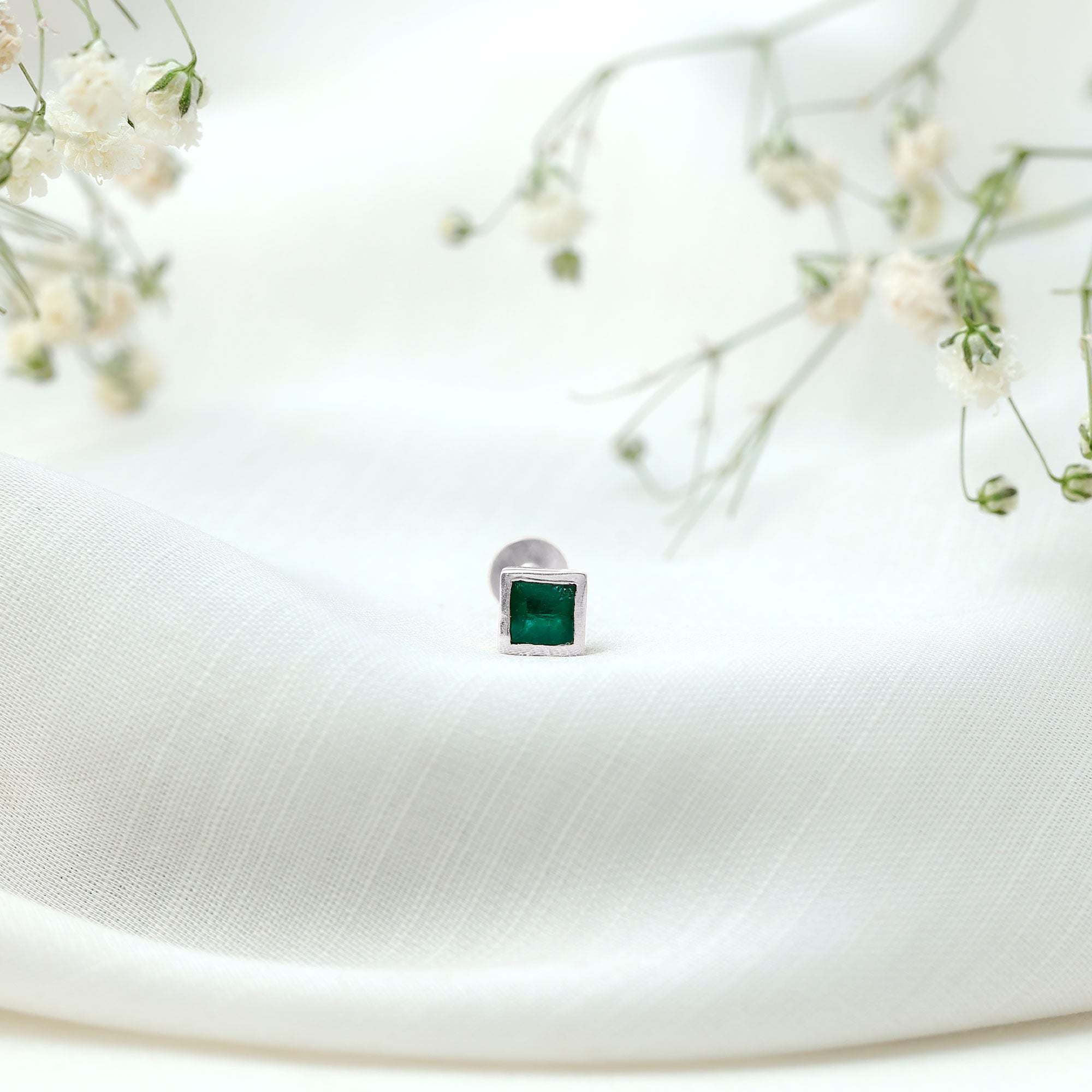 Princess Cut Emerald Helix Earring in Bezel Setting AAA - Rosec Jewels