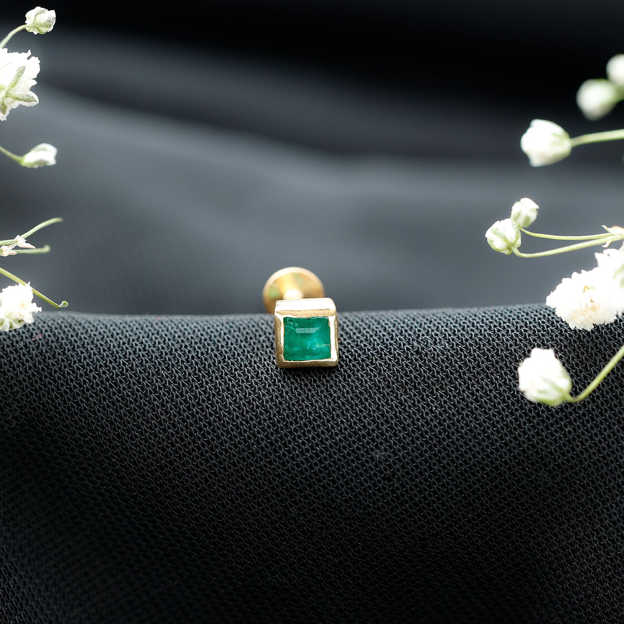 Princess Cut Emerald Helix Earring in Bezel Setting AAA - Rosec Jewels