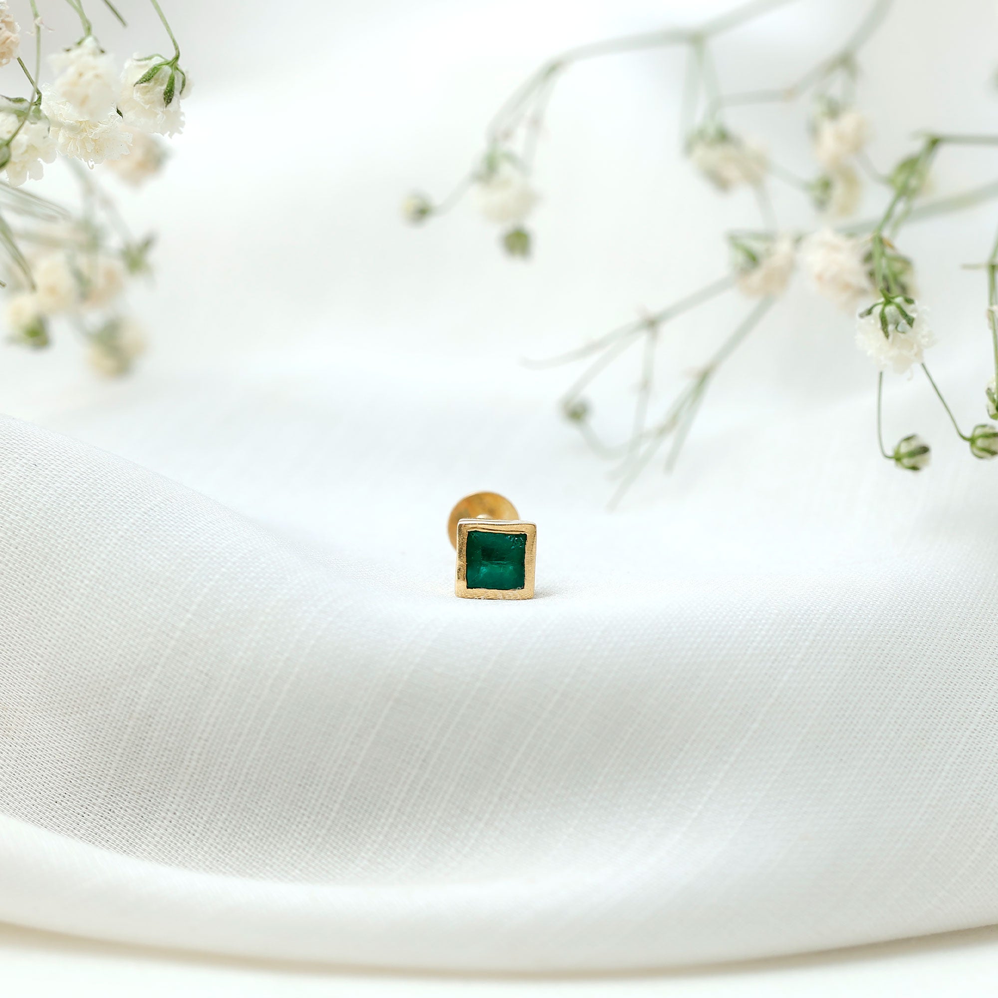 Princess Cut Emerald Helix Earring in Bezel Setting AAA - Rosec Jewels