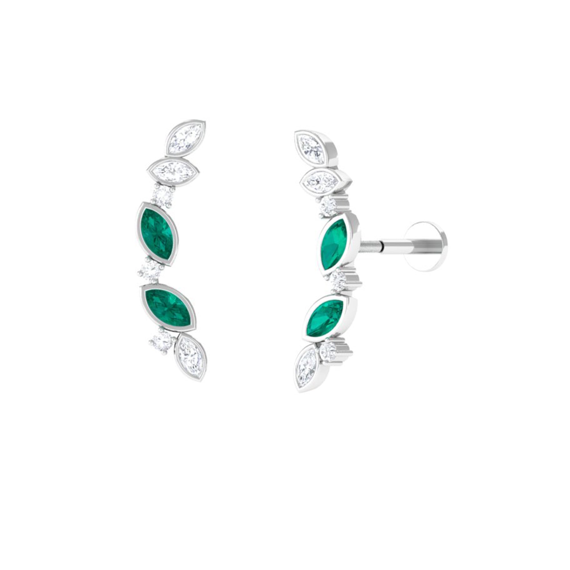 Rosec Jewels-Marquise Emerald Crawler Earring with Moissanite