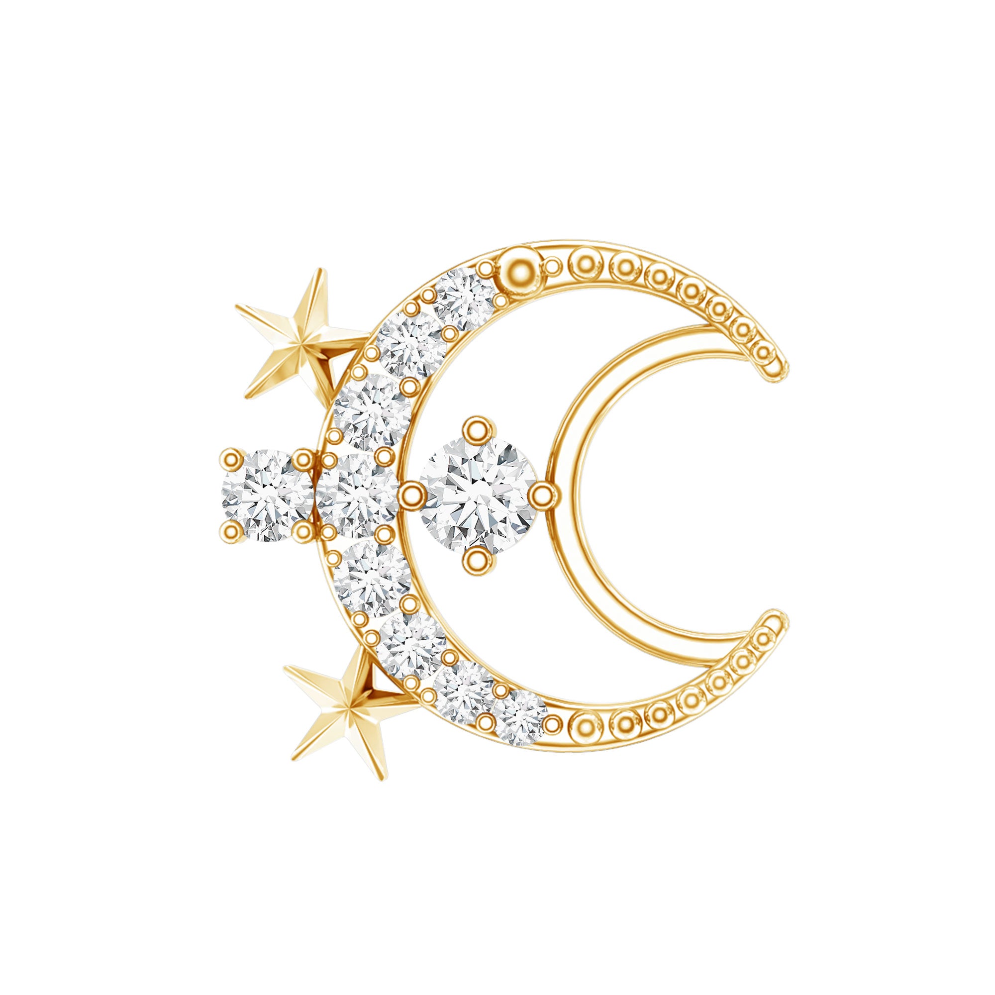 Diamond Star and Moon Earring for Helix Piercing Natural - ( HI-SI ) - Rosec Jewels