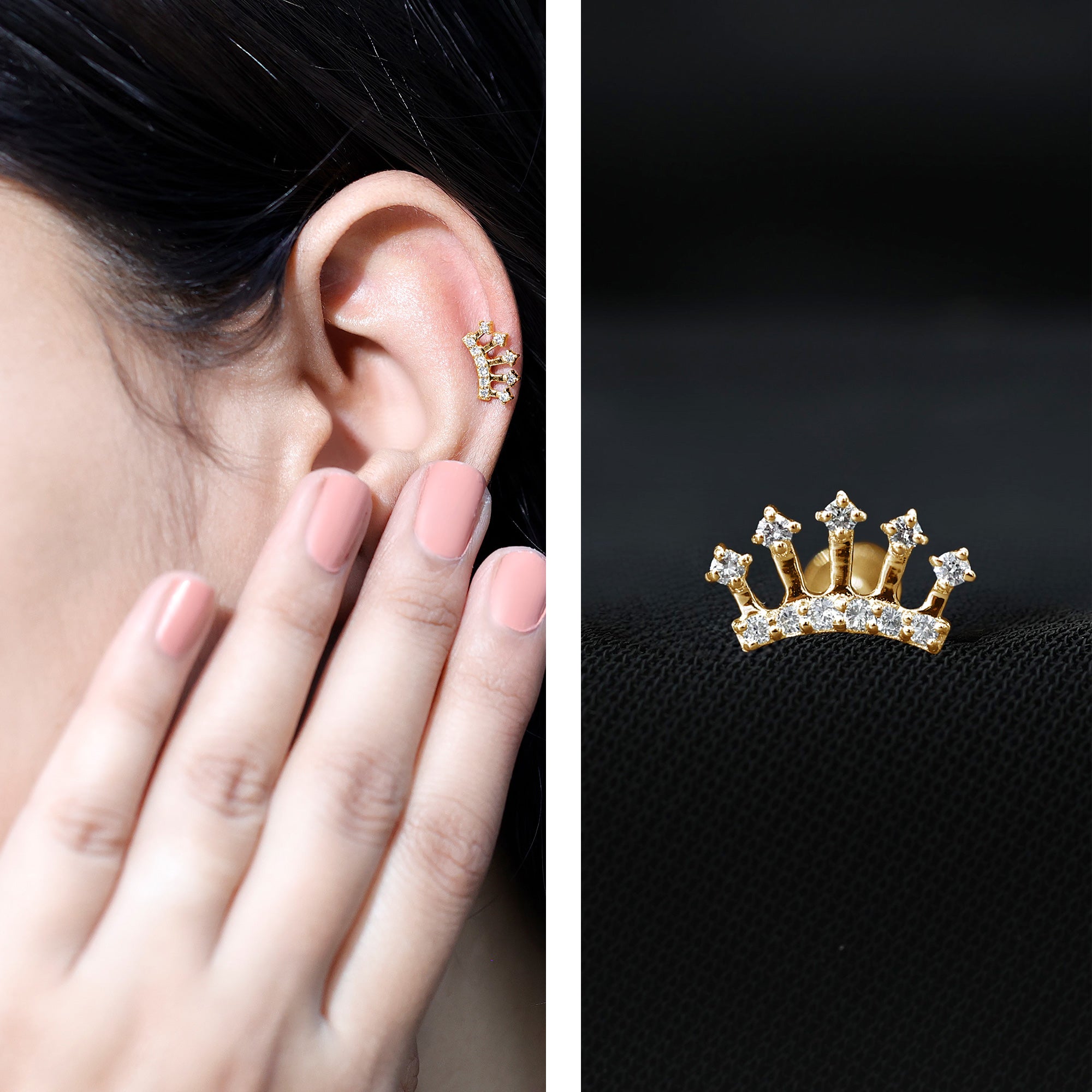 Certified Diamond Crown Earring for Helix Piercing Natural - ( HI-SI ) - Rosec Jewels