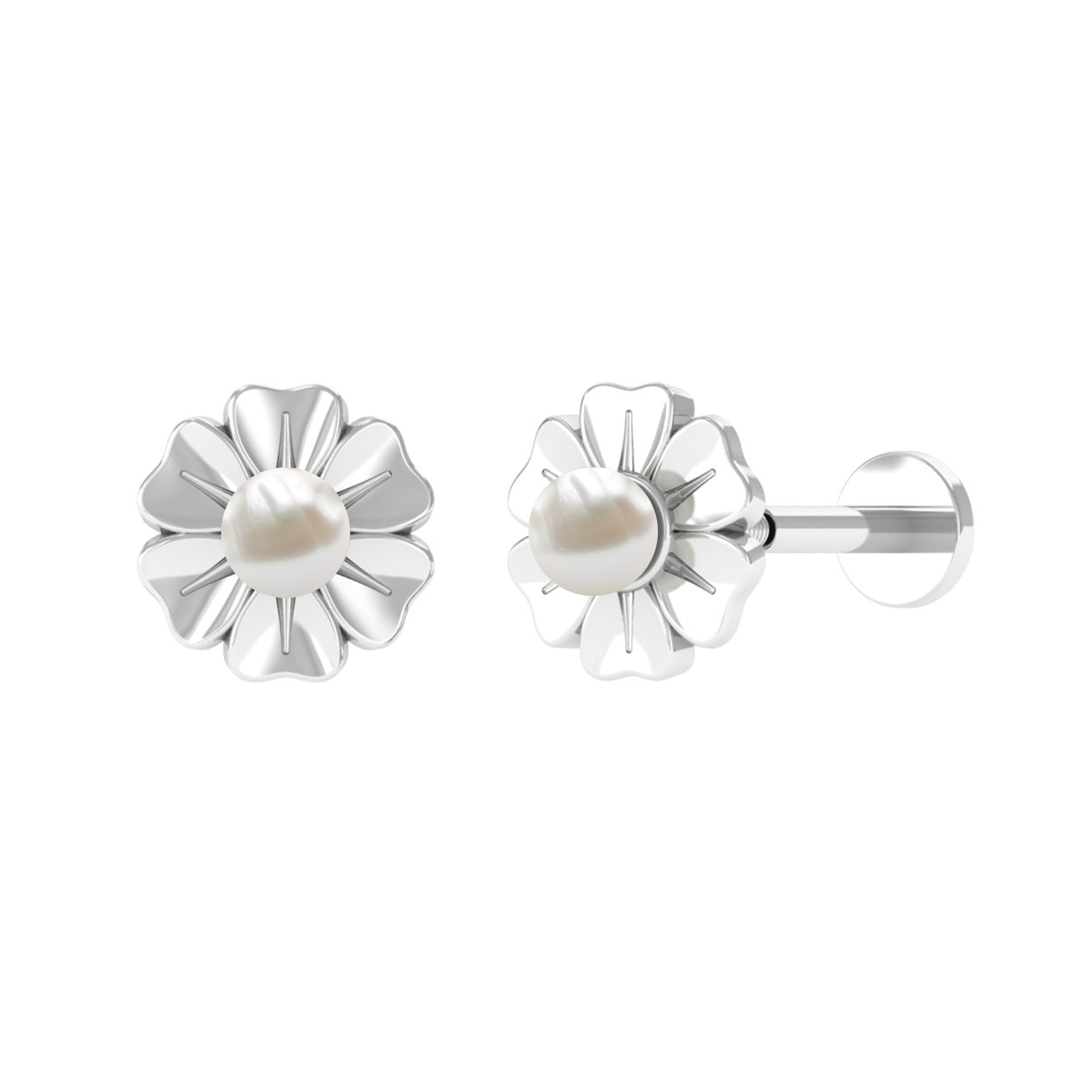 Rosec Jewels-White Pearl Floral Earring for Helix Piercing