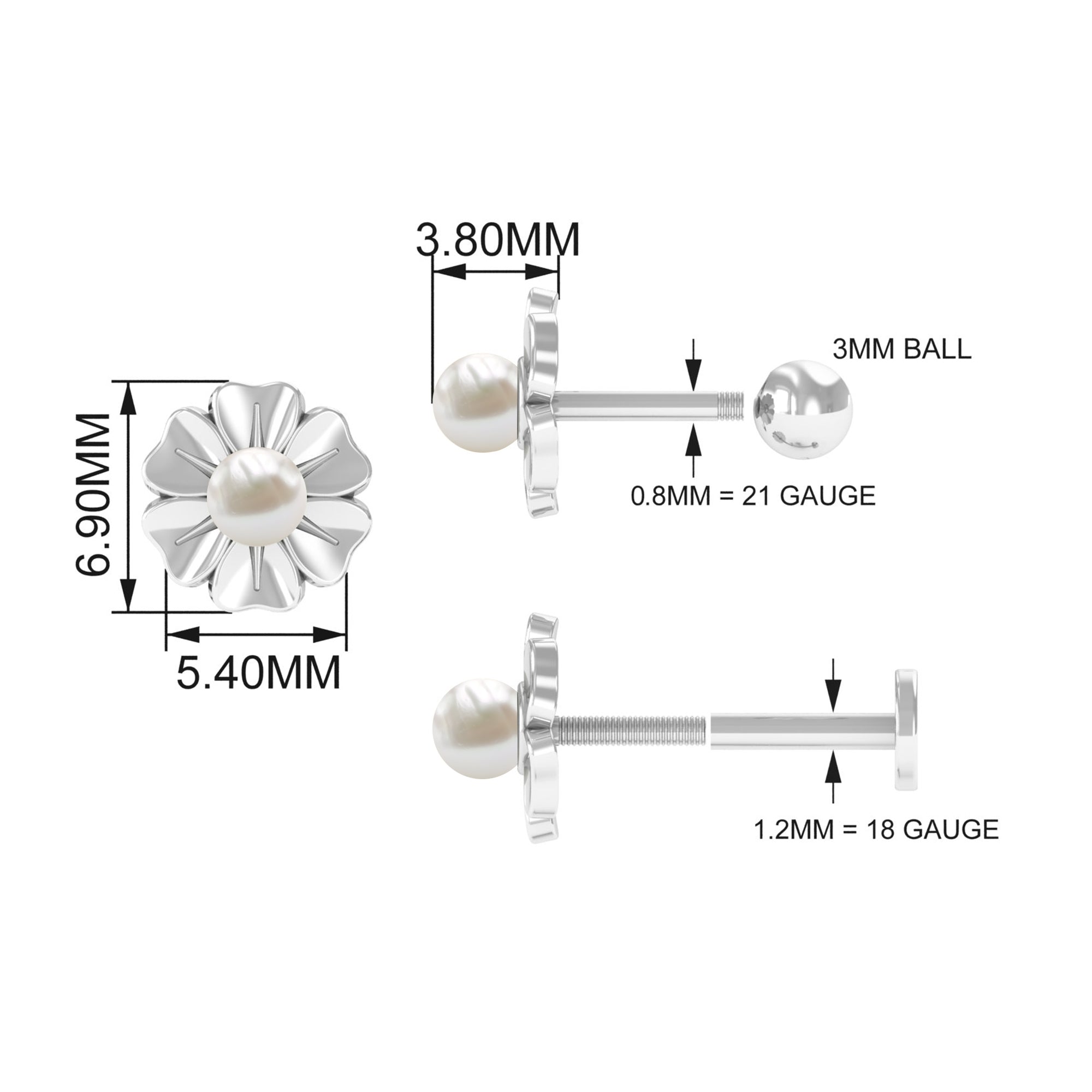 Rosec Jewels-White Pearl Floral Earring for Helix Piercing