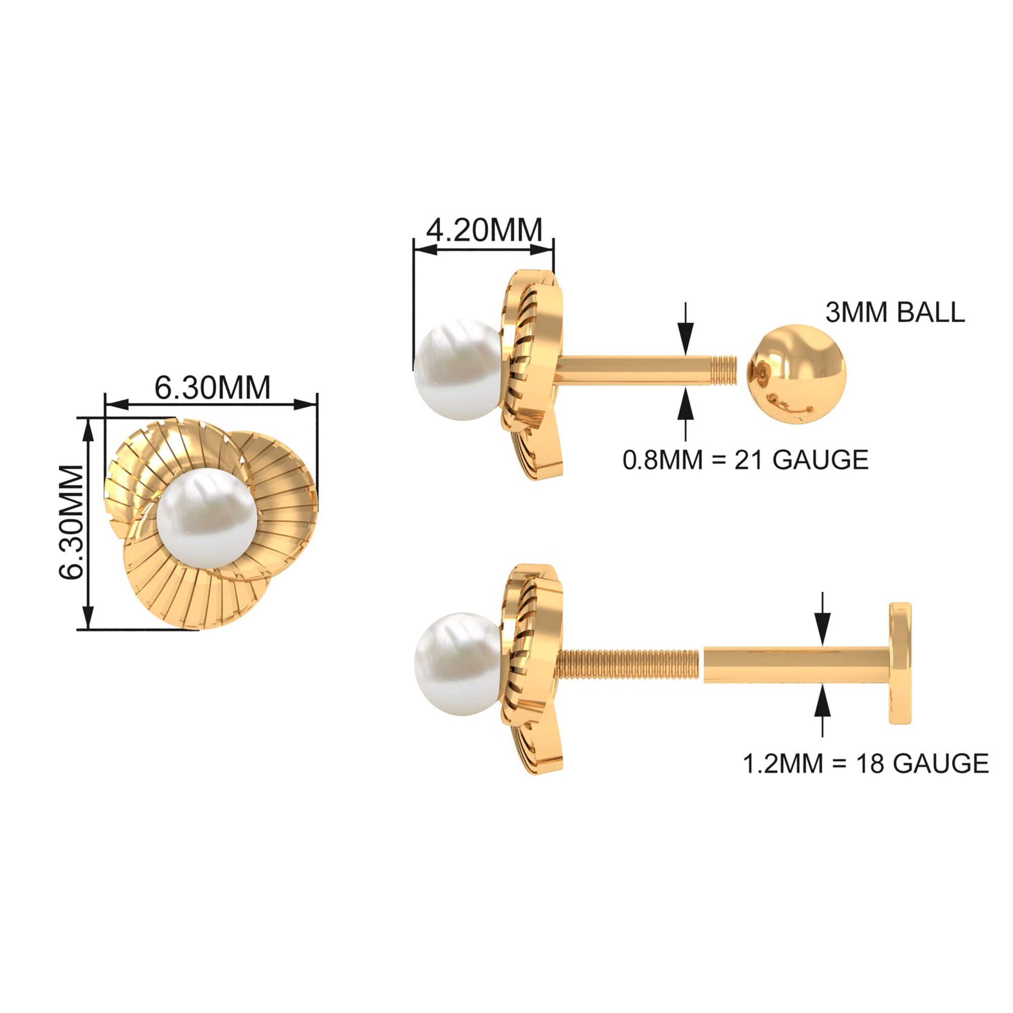 Rosec Jewels-Real Freshwater Pearl Floral Earring for Helix Piercing