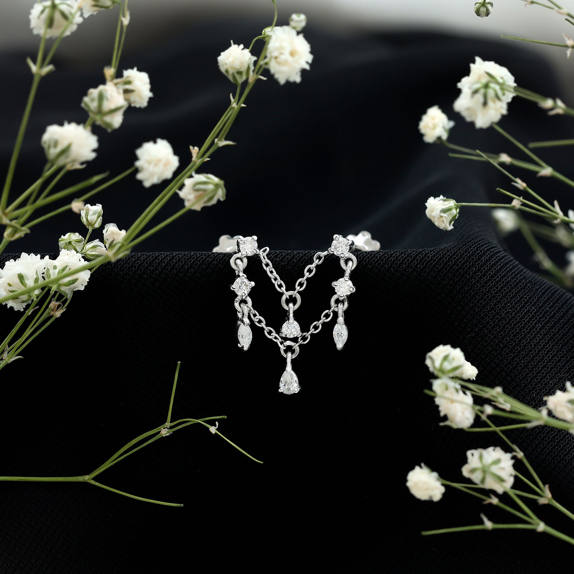 Certified Moissanite Double Chain Helix Earring D-VS1 - Rosec Jewels