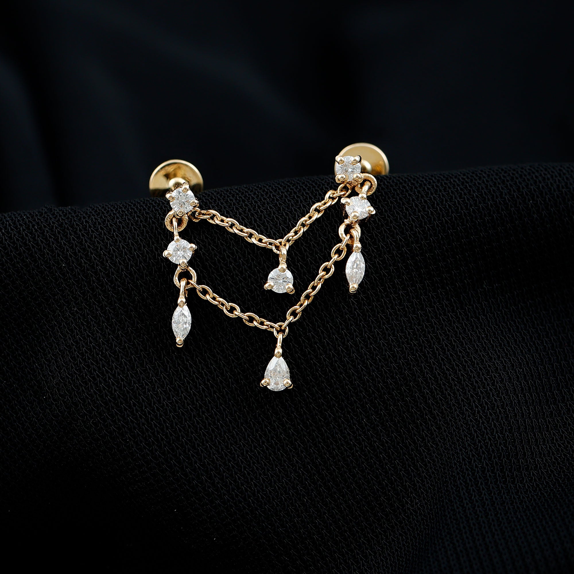 Certified Moissanite Double Chain Helix Earring D-VS1 - Rosec Jewels