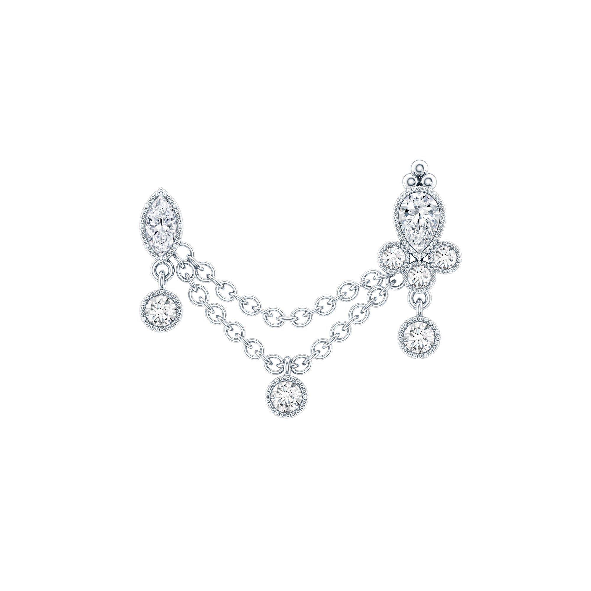Vintage Style Diamond Double Piercing Earring Natural - ( HI-SI ) - Rosec Jewels