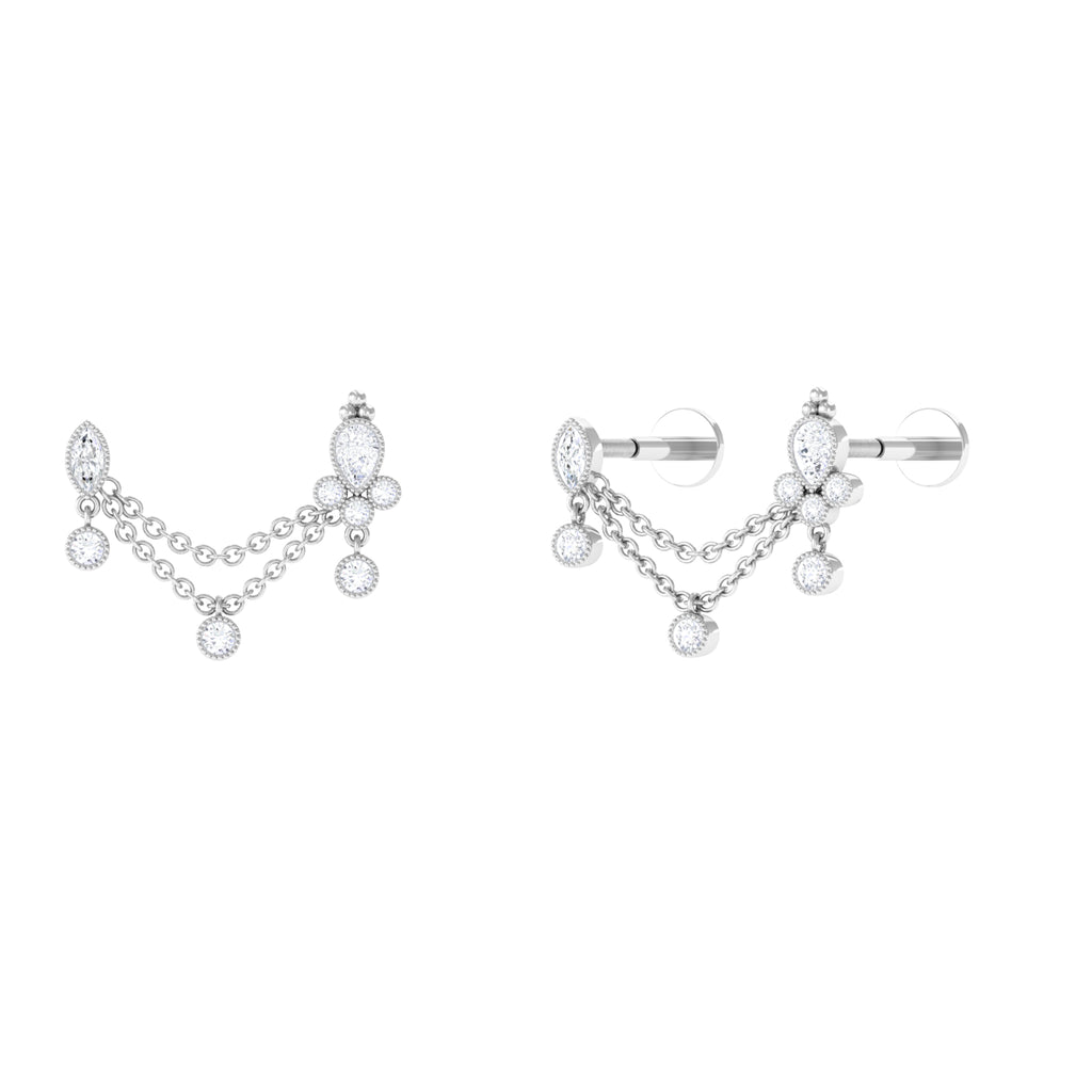 0.25 CT Diamond Double Chain Helix Earring with Milgrain Gold Diamond - ( HI-SI ) - Color and Clarity - Rosec Jewels