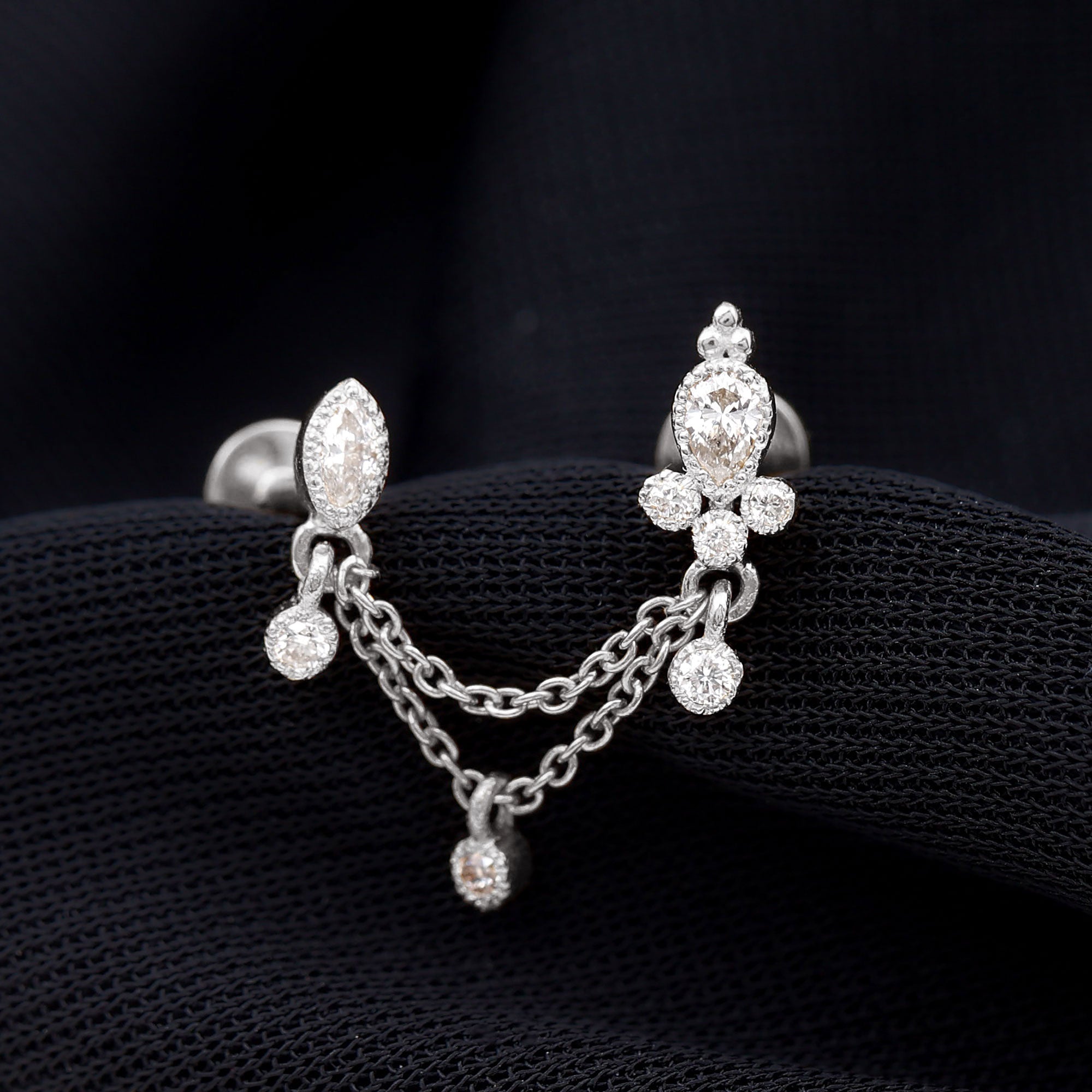 Vintage Style Diamond Double Piercing Earring Natural - ( HI-SI ) - Rosec Jewels