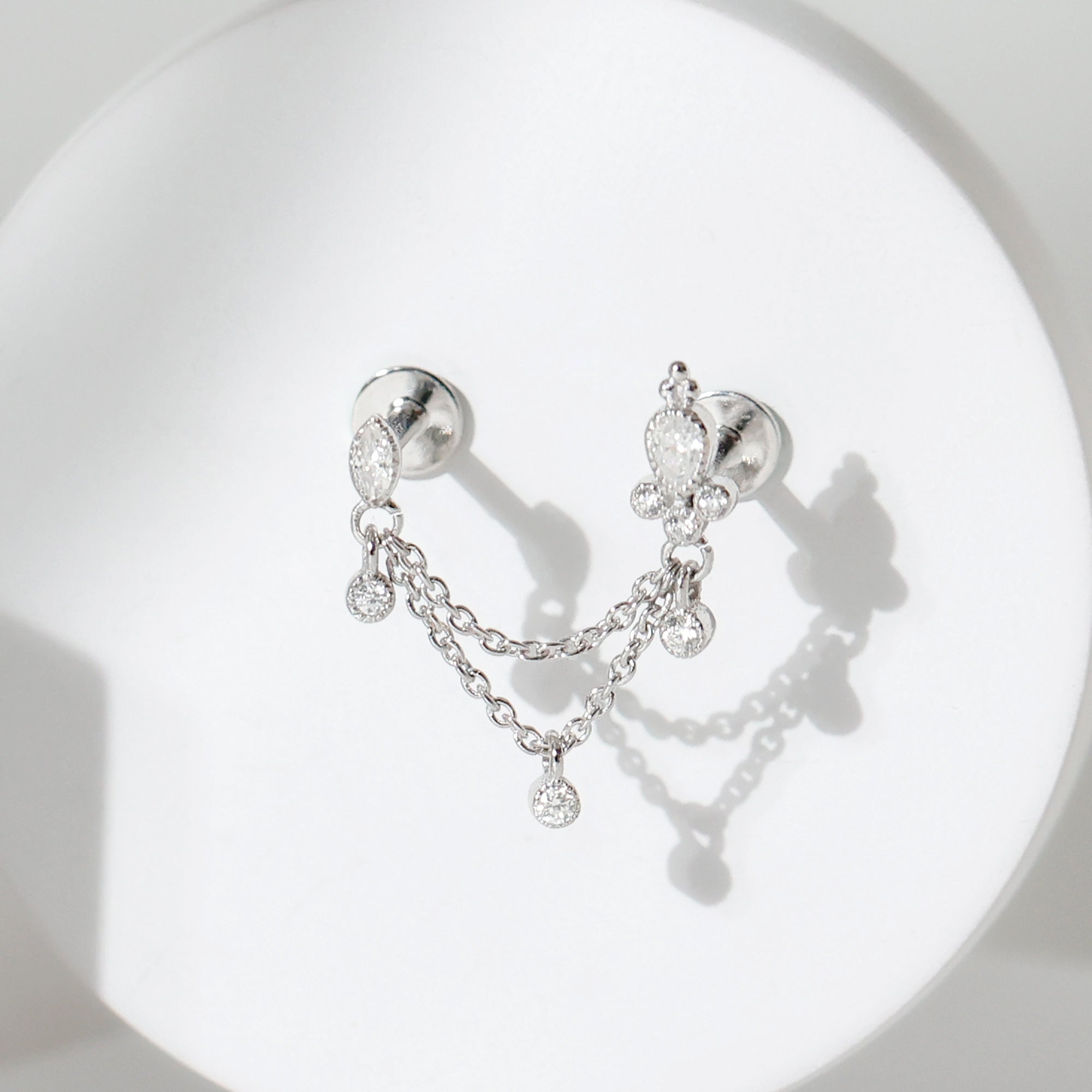 Vintage Style Diamond Double Piercing Earring Natural - ( HI-SI ) - Rosec Jewels