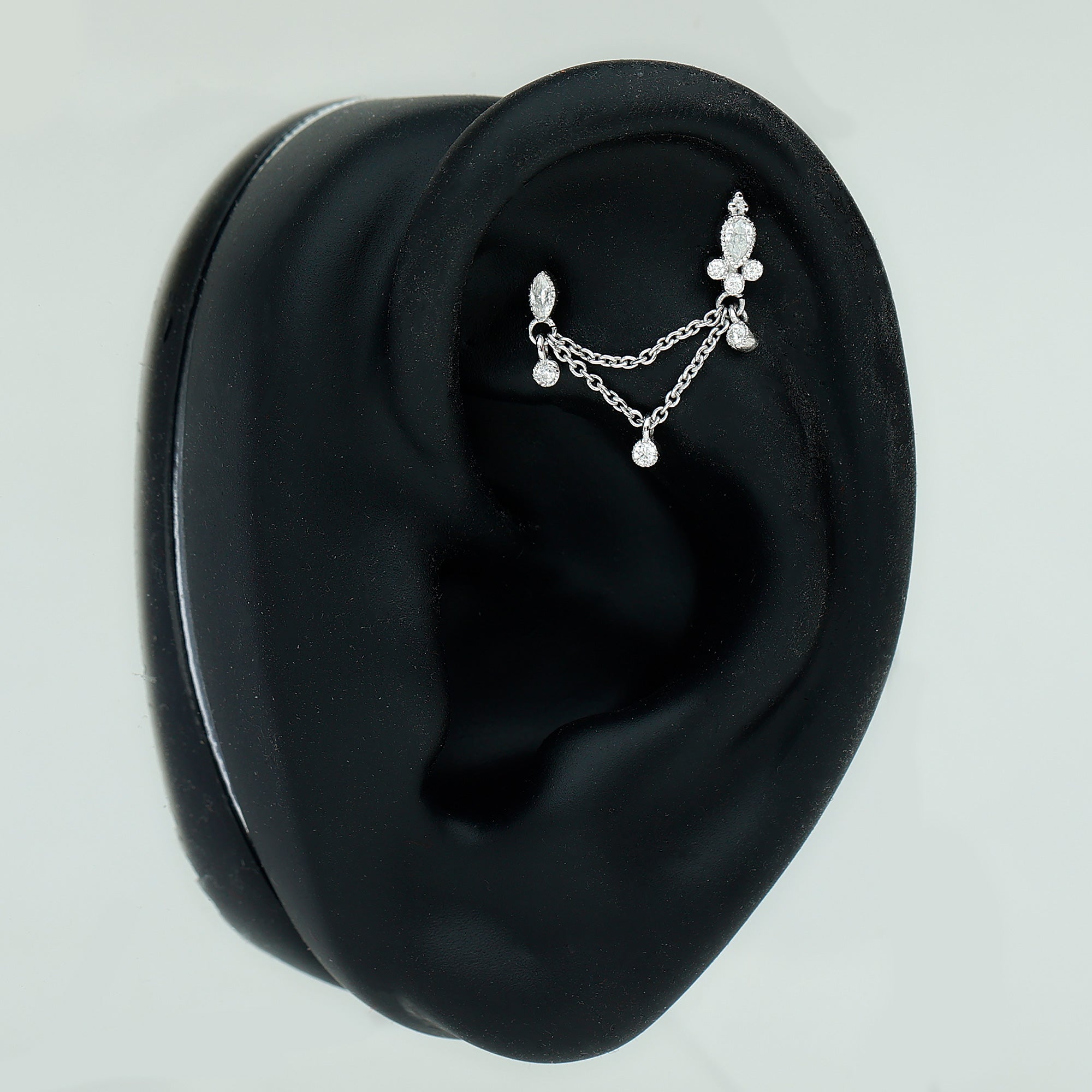 Vintage Style Diamond Double Piercing Earring Natural - ( HI-SI ) - Rosec Jewels