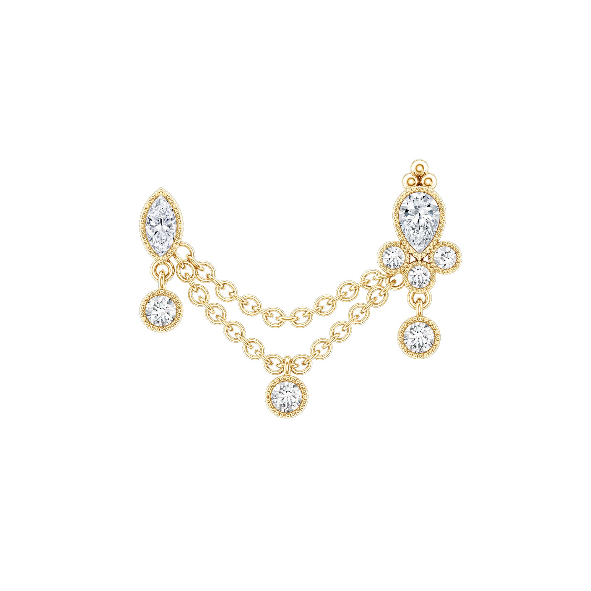 Vintage Style Diamond Double Piercing Earring Natural - ( HI-SI ) - Rosec Jewels