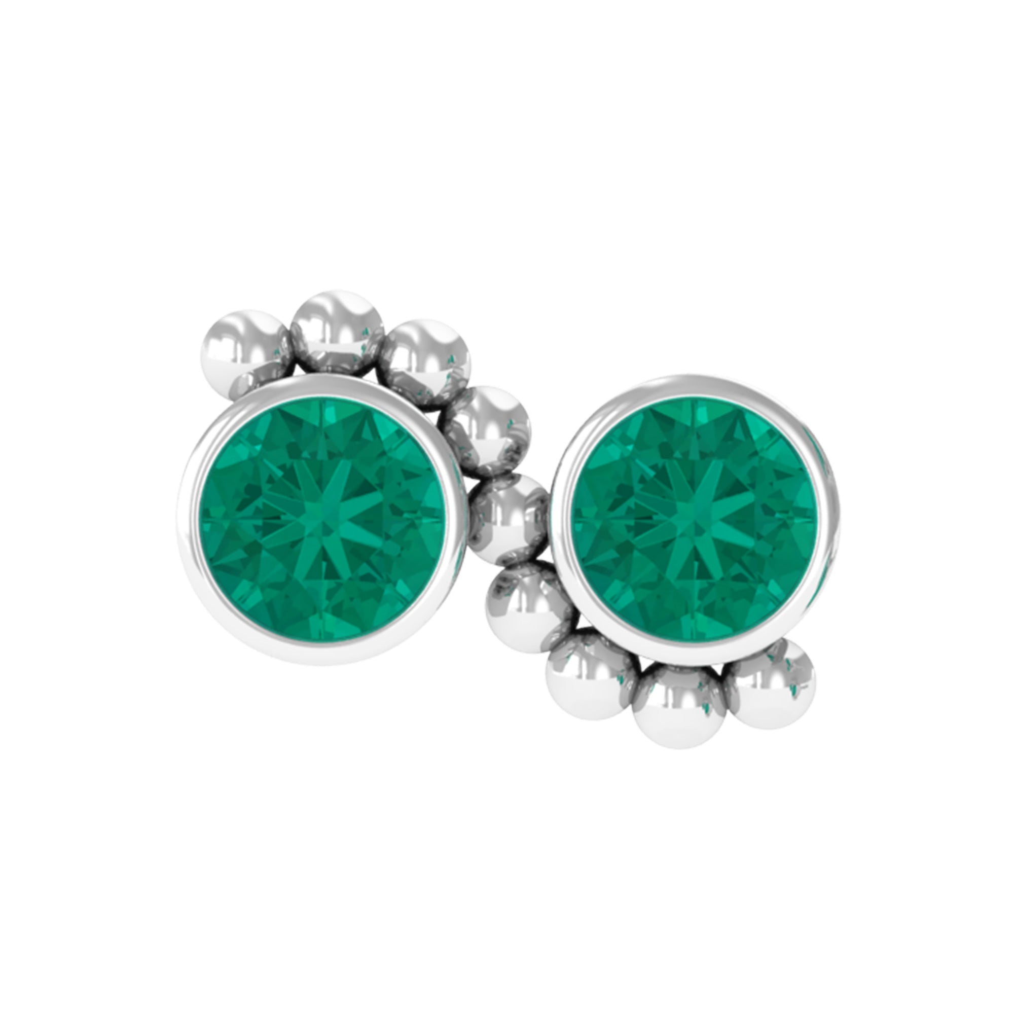 Bezel Set Emerald Two Stone Helix Earring with Beaded Detailing AAA - Rosec Jewels