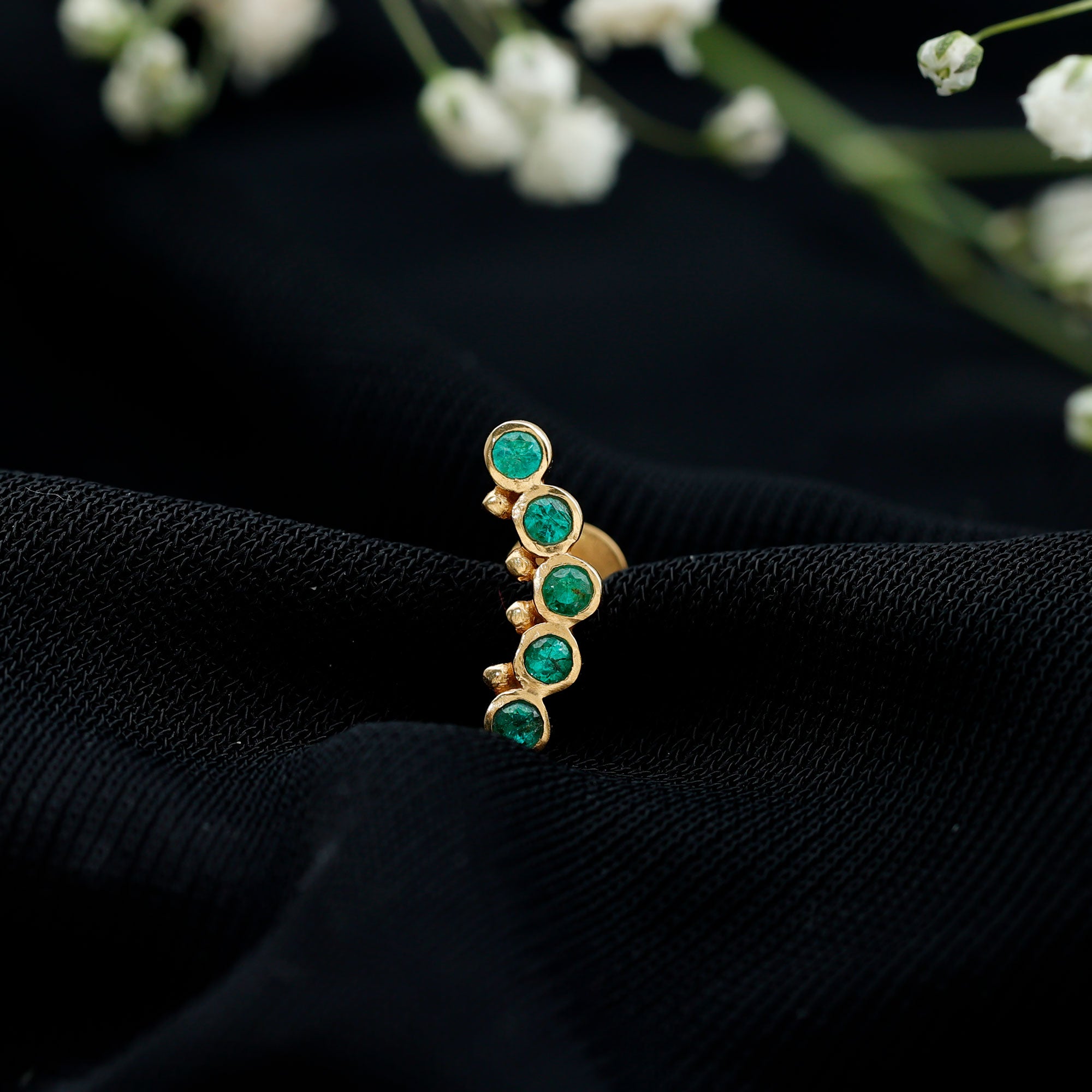 Natural Emerald Curved Climber Earring for Helix Piercing AAA - Rosec Jewels