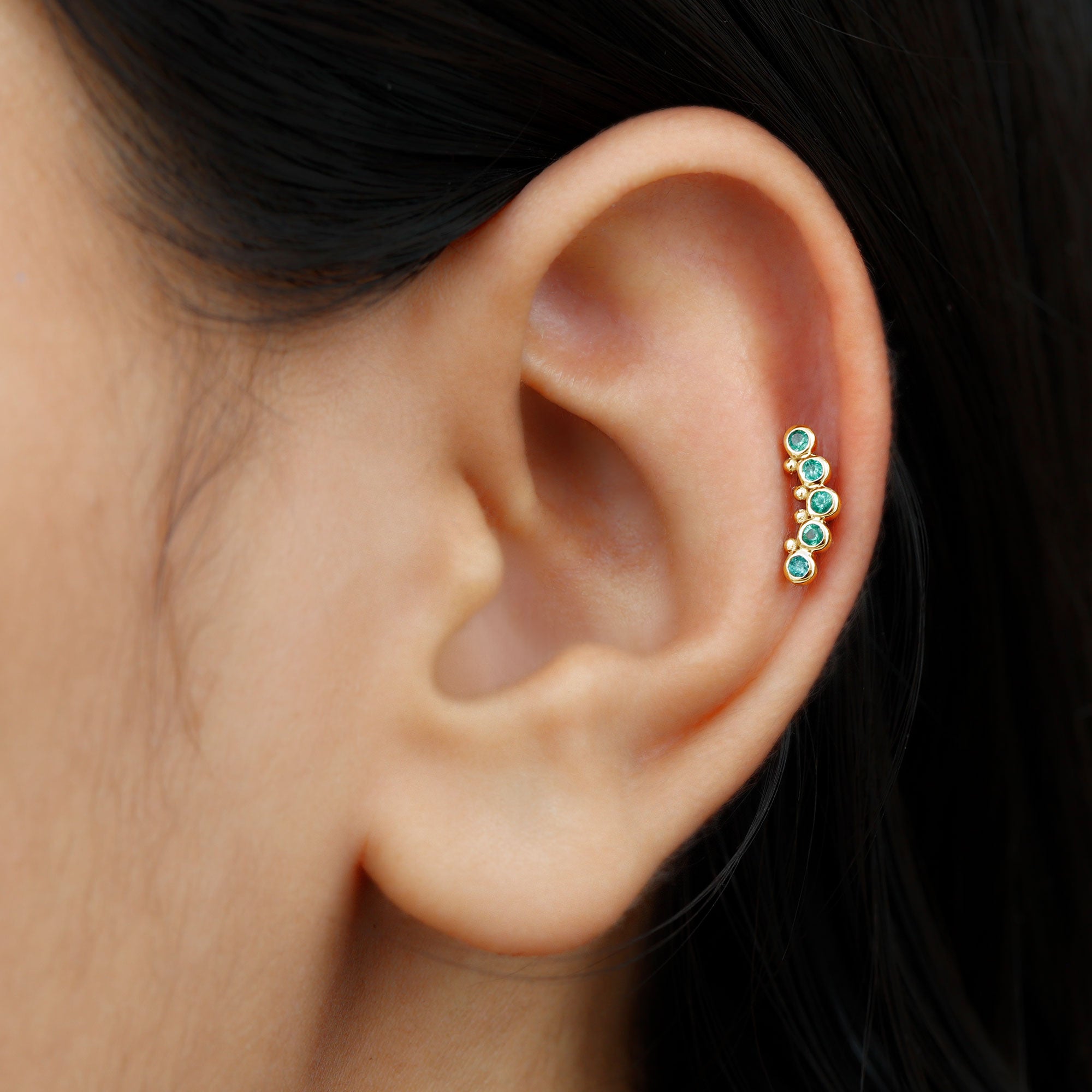 Natural Emerald Curved Climber Earring for Helix Piercing AAA - Rosec Jewels