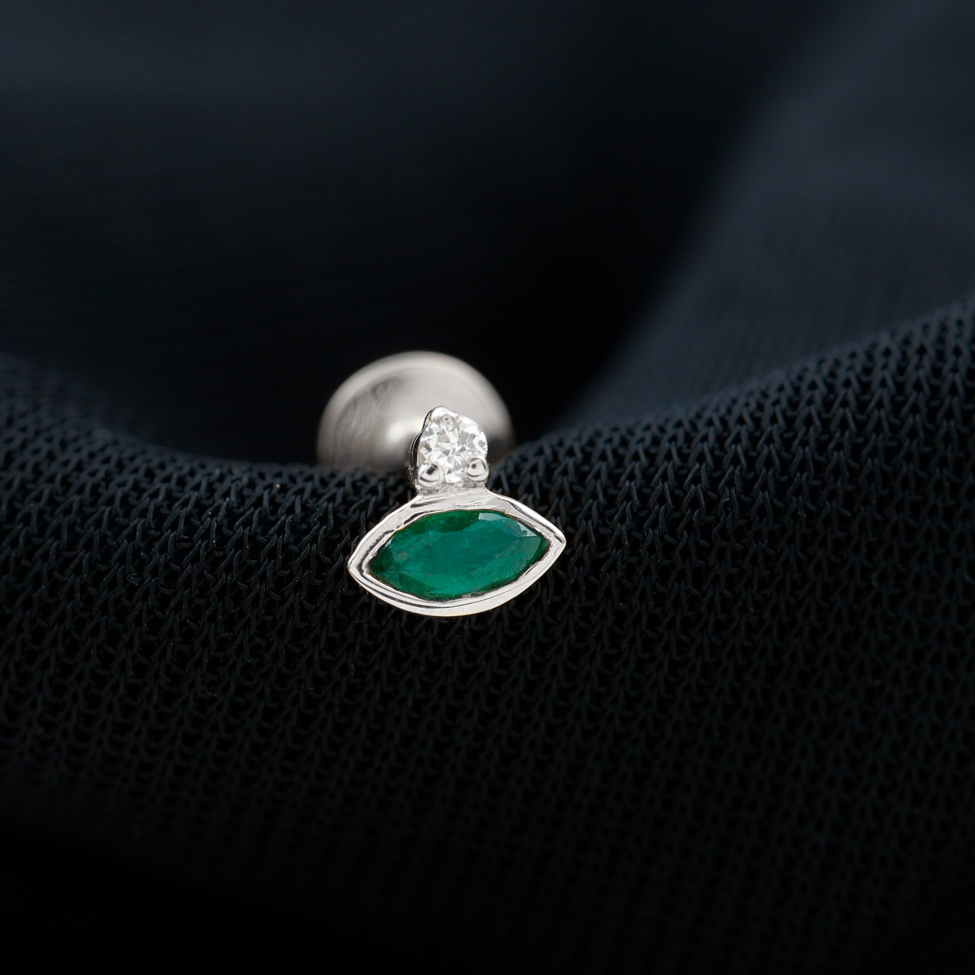 Marquise Cut Lab Grown Emerald Helix Earring with Certificate AAAA - Rosec Jewels