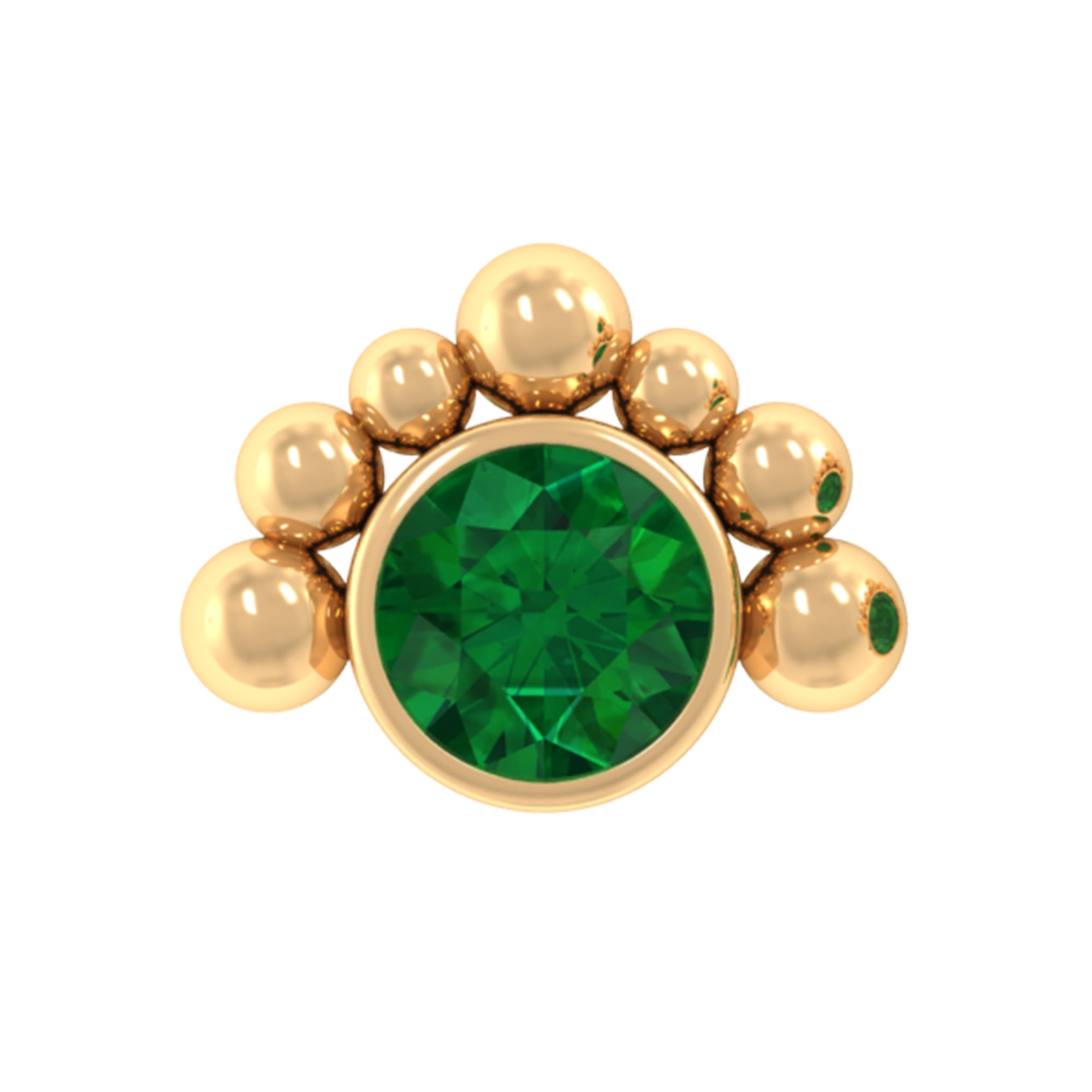 Dainty Round Emerald Tragus Earring with Beaded Detailing AAA - Rosec Jewels