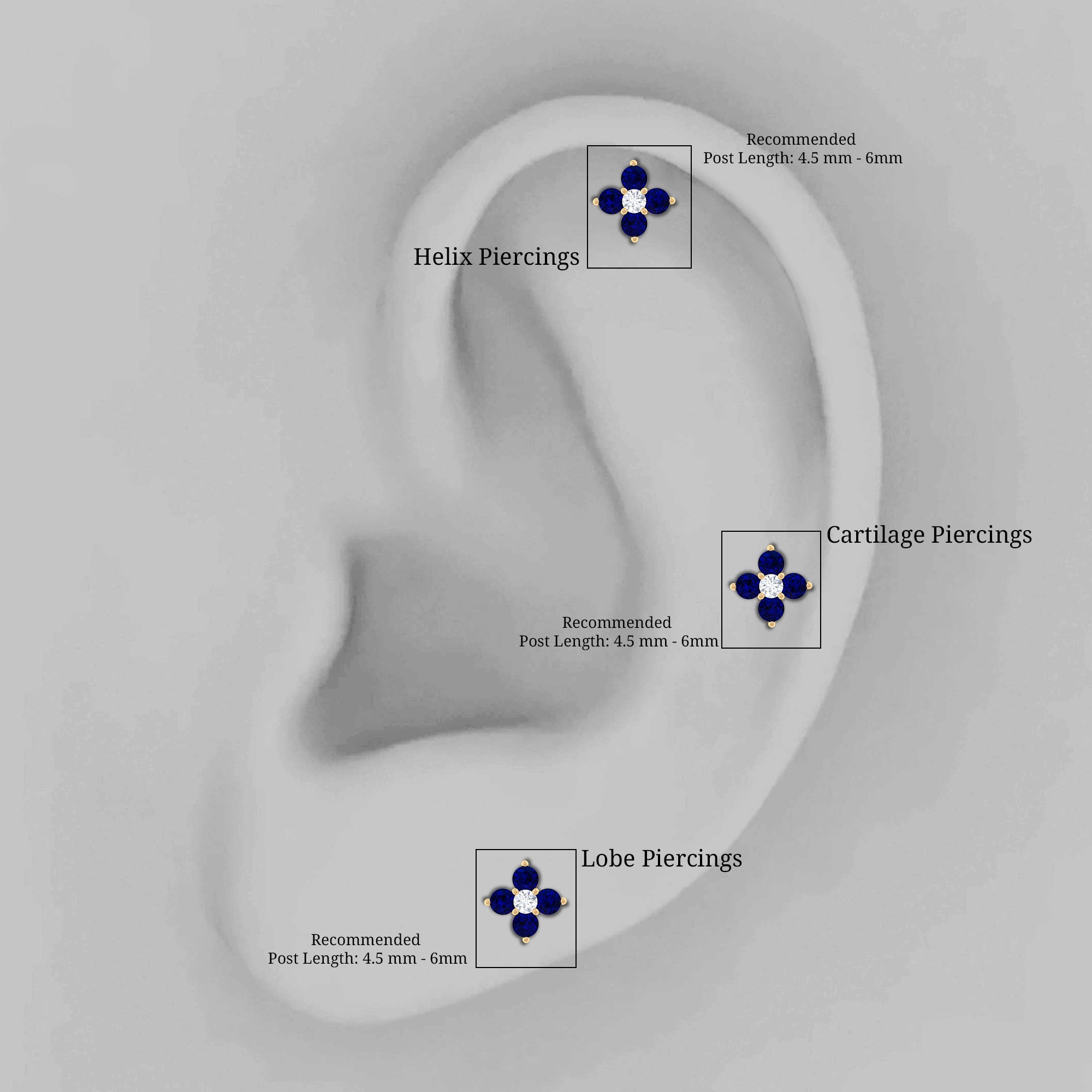 Natural Blue Sapphire Flower Earring for Rook Piercing AAA - Rosec Jewels