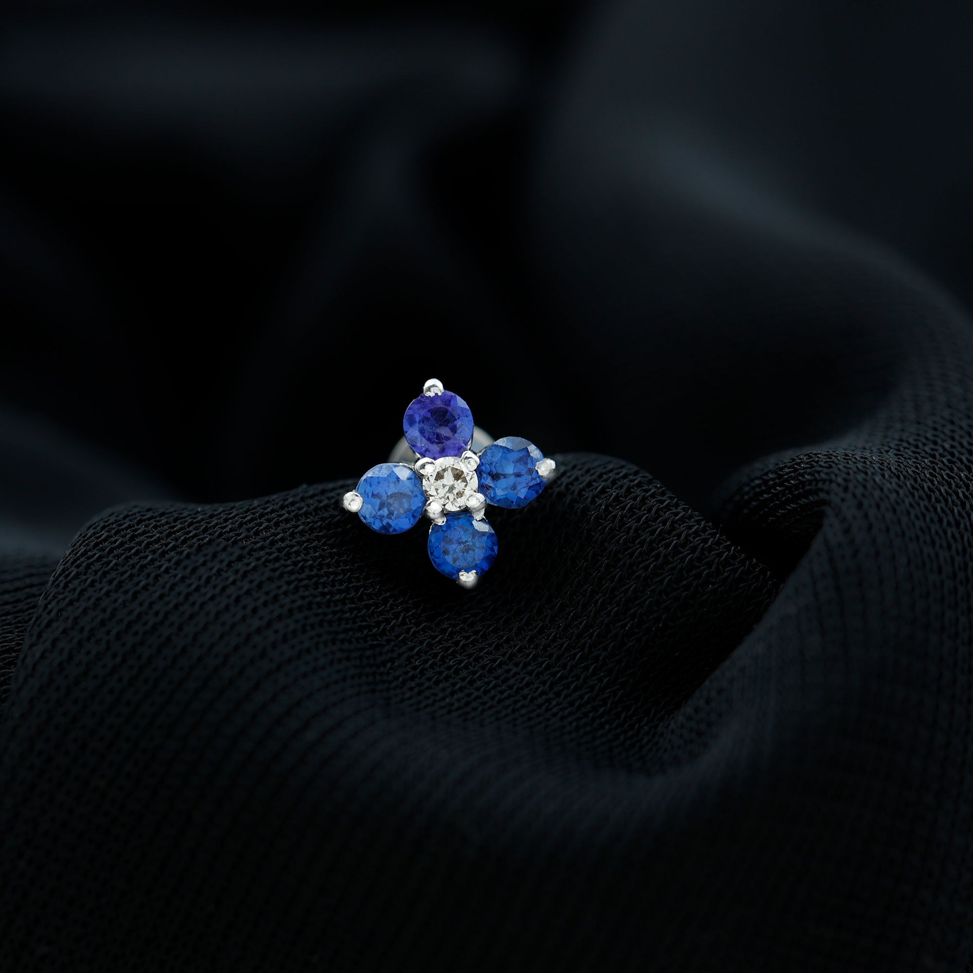 Natural Blue Sapphire Flower Earring for Rook Piercing AAA - Rosec Jewels