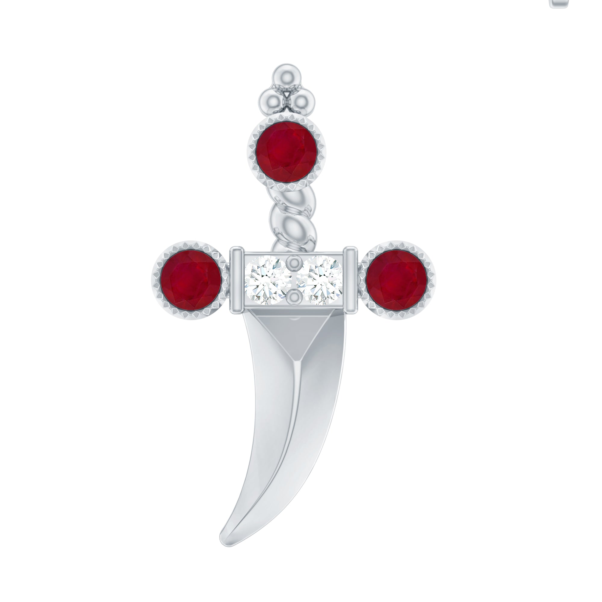 Real Ruby and Diamond Dagger Helix Earring AAA - Rosec Jewels