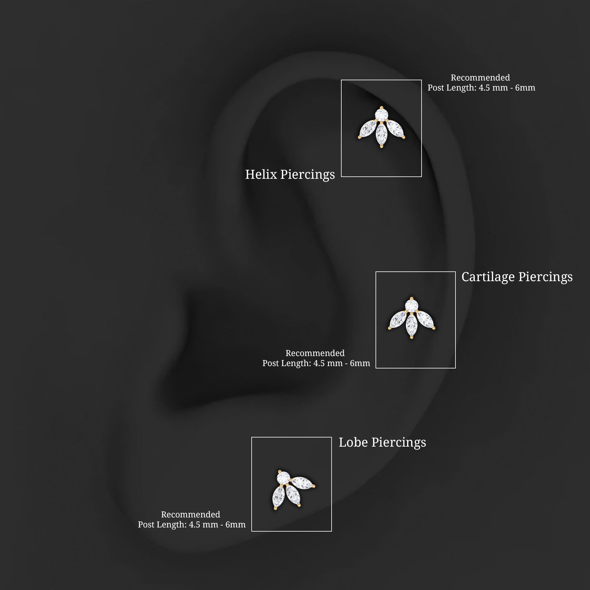 Marquise Shape Diamond Leaf Earring for Helix Piercing Natural - ( HI-SI ) - Rosec Jewels